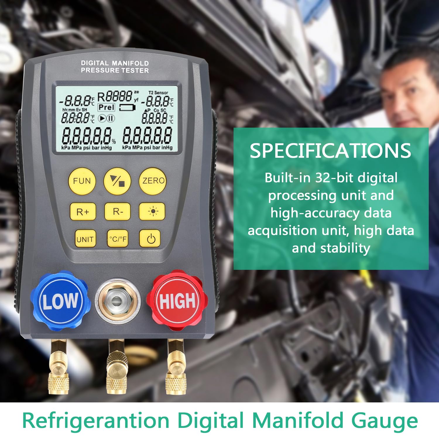 DUOYI DY517 Digital HVAC Manifold Gauge - Refrigeration Vacuum Pressure Tester with Temperature Measurement | Perfect for AC Repair, Refrigerant Charging & HVAC System Maintenance