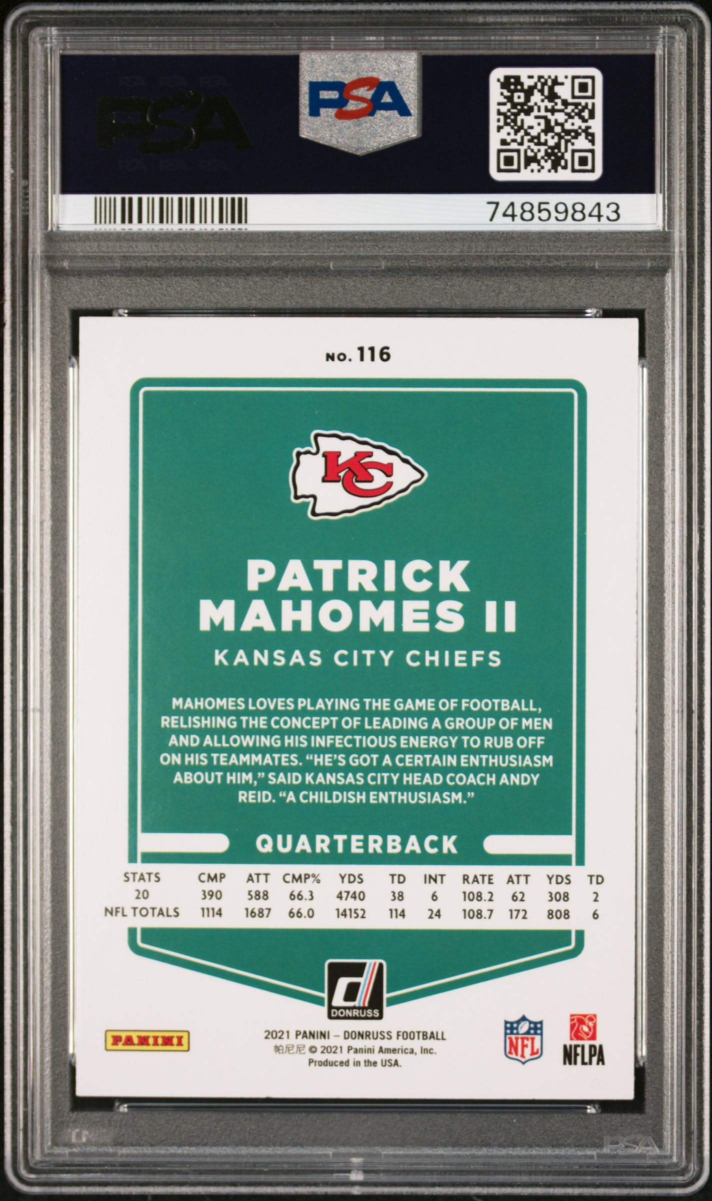 Patrick Mahomes 2021 Panini Donruss Football Card #116 PSA 10 Graded - Rare Collectible for NFL Fans & Sports Memorabilia Enthusiasts (Perfect for Display, Investment, or Gifting)