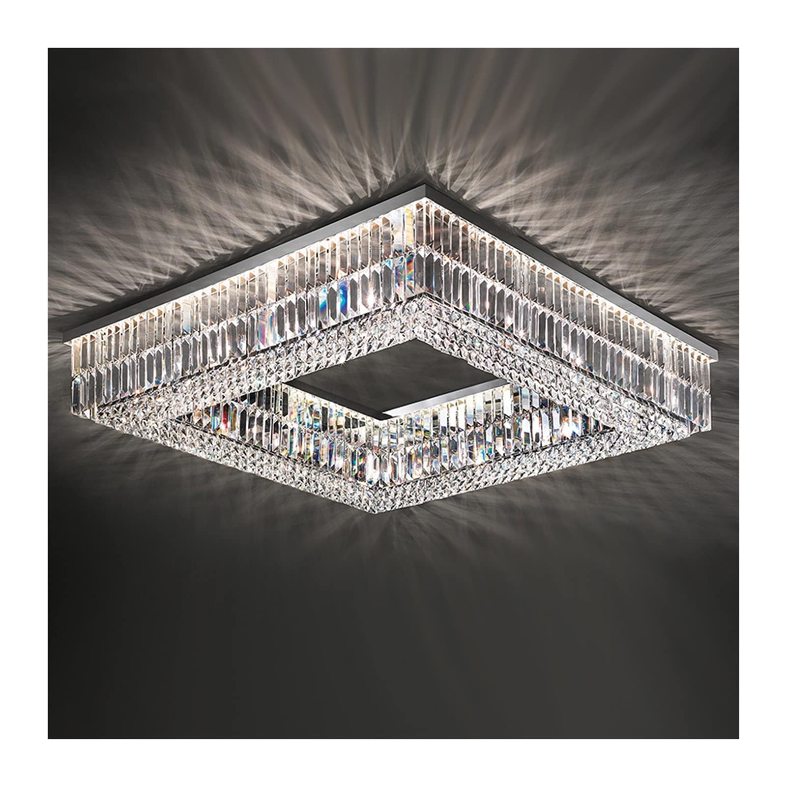 Modern LED Chandelier Light Fixture - Round/Square/Rectangle Chrome Crystal Ceiling Lamp for Living Room, Bedroom & Hallway | Energy-Efficient Hanging Lighting for Home Decor & Dining Room Ambience