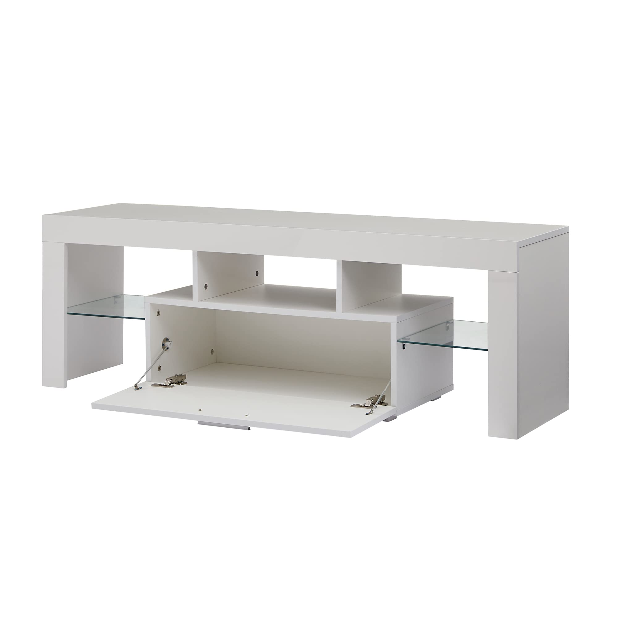 Modern High Gloss LED TV Stand for 55-75 Inch TVs - Entertainment Center with Adjustable Shelves, Sturdy TV Cabinet for Living Room & Bedroom (White) - Perfect for Home Theater Setup & Gaming Console Storage