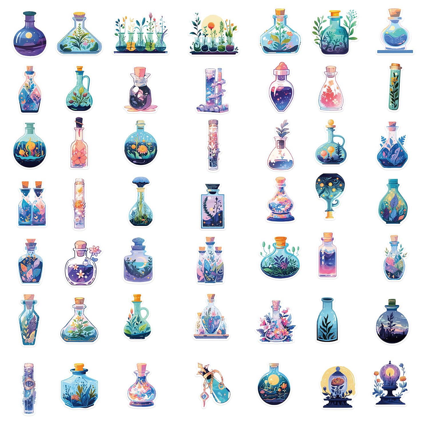 50Pcs Aesthetic Waterproof Stickers Set - Cute Magic Potion Decals for Water Bottles, Laptops, Skateboards, Bikes & Phone Cases | Perfect for Journals, Luggage & DIY Crafts - Ideal Gift for Teens, Girls & Women