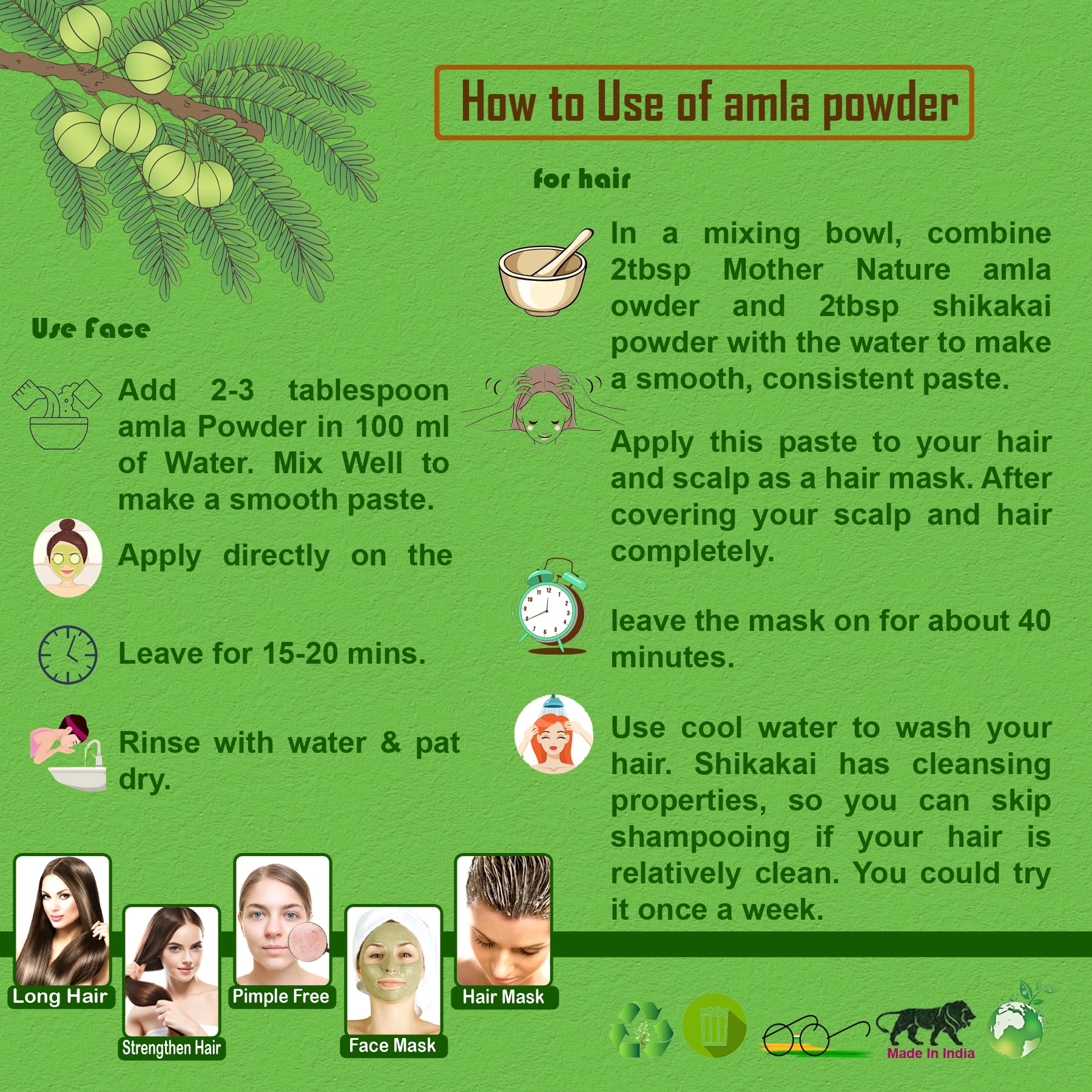 Organic Amla Powder, Wild Turmeric Powder, Shikakai Powder, Multani Mitti Clay & Neem Powder Combo Pack (5 x 500g) - Natural Ayurvedic Skincare & Haircare Treatment for Glowing Skin & Healthy Hair - DIY Face Masks, Hair Growth Remedies & Holistic Beauty Rituals