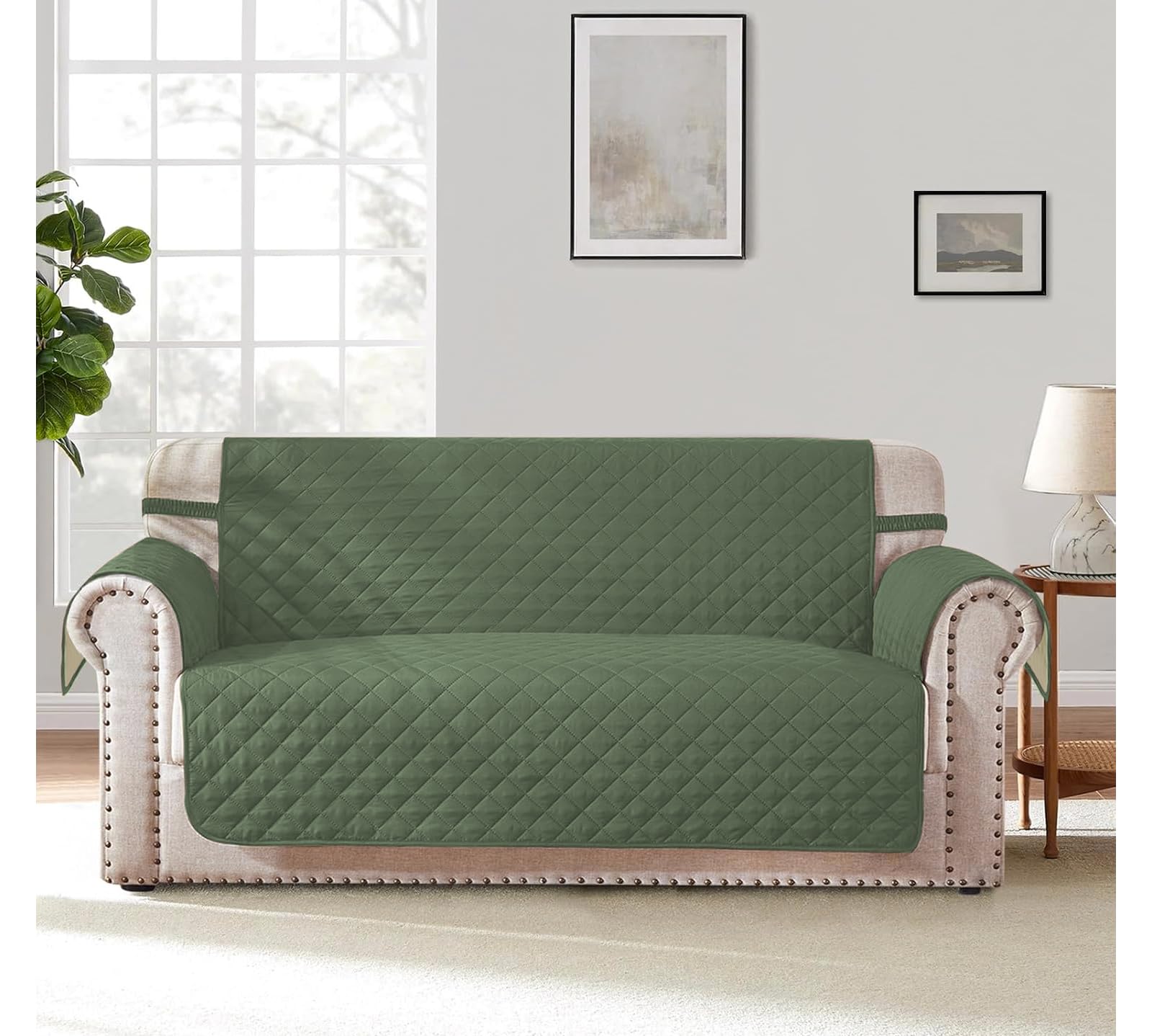 Reversible Loveseat Cover for 2 Cushion Sofa - Waterproof Couch Protector for Pets (54 Inch, Army Green/Khaki) - Perfect for Living Room, Bedroom & Pet-Friendly Homes