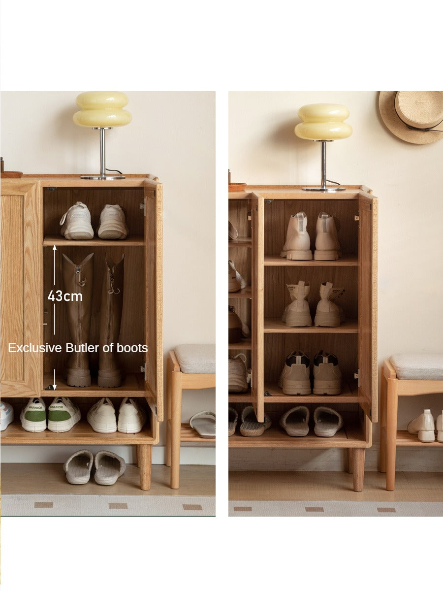 Solid Oak Wood Shoe Storage Cabinet with Bench - Entryway Shoe Organizer for Hallway, Living Room & Bedroom - Perfect for Changing Shoes & Organizing Footwear