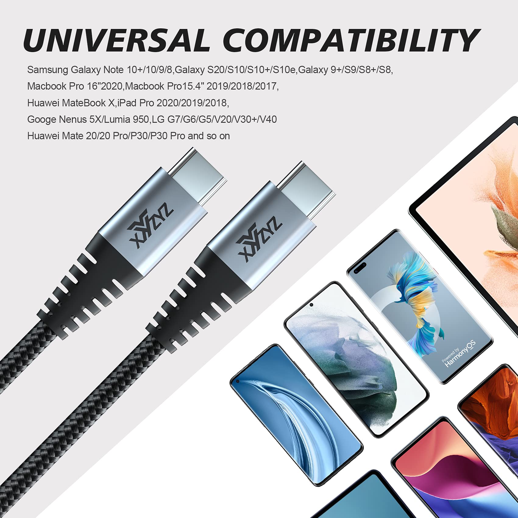 2-Pack 6.6ft USB C to USB C Fast Charging Cable 60W PD 3.1A - Compatible with Samsung Galaxy, MacBook Air/Pro, iPad Pro, Pixel - Black | Perfect for Home, Office & Travel Charging
