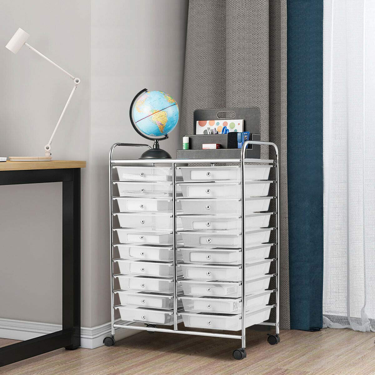 20-Drawer Clear Rolling Cart Organizer - Lightweight & Spacious Storage for Scrapbook Paper, Office Supplies, Crafts | Perfect for Home, Office, Garage & School Organization | Ideal for DIY Projects, Classroom Storage & Workshop Organization