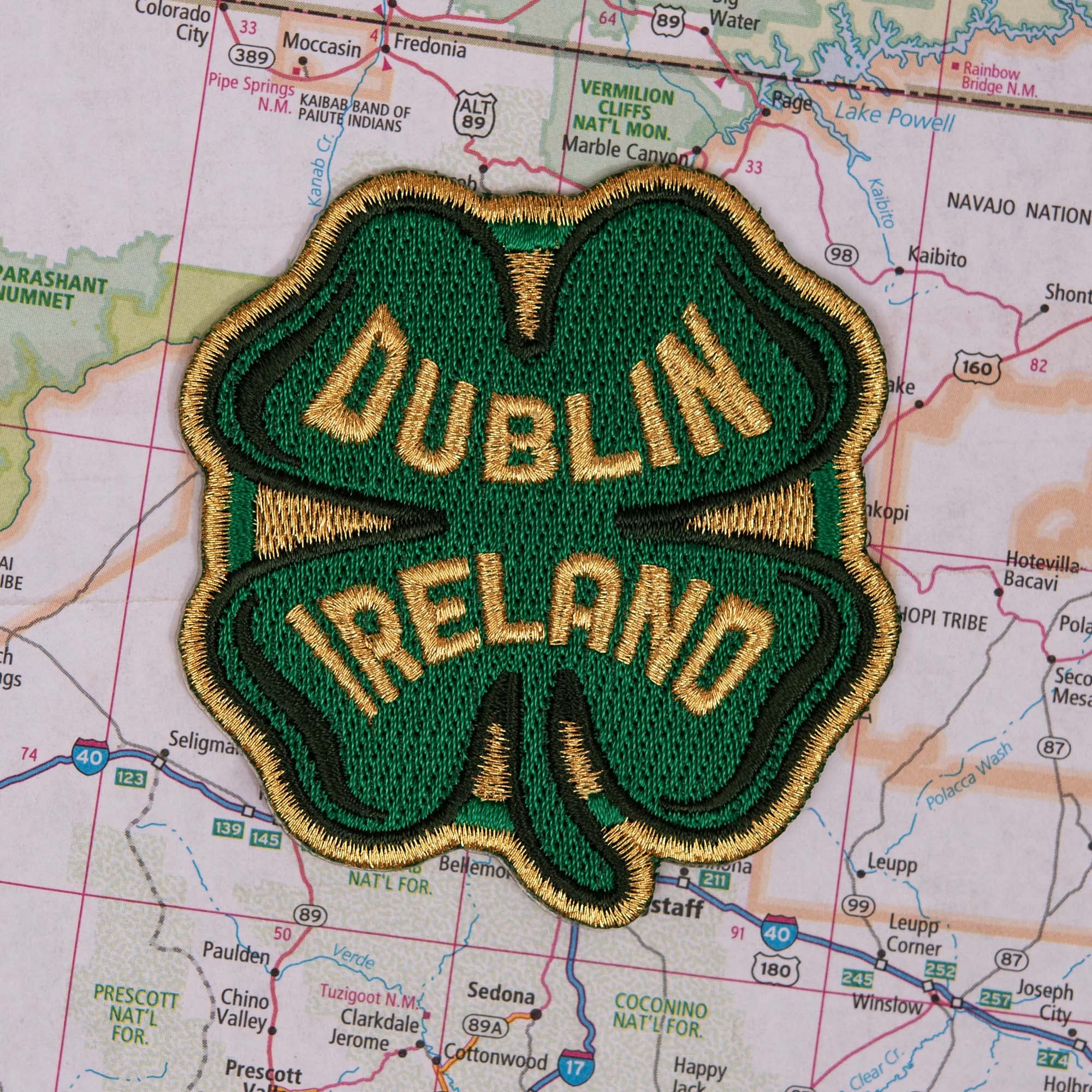 VAGABOND HEART Dublin Ireland Patch - Shamrock Souvenir Iron On Travel Badge for Jackets, Bags & Hats | Irish Pride Accessories for St. Patrick's Day & Travel Enthusiasts