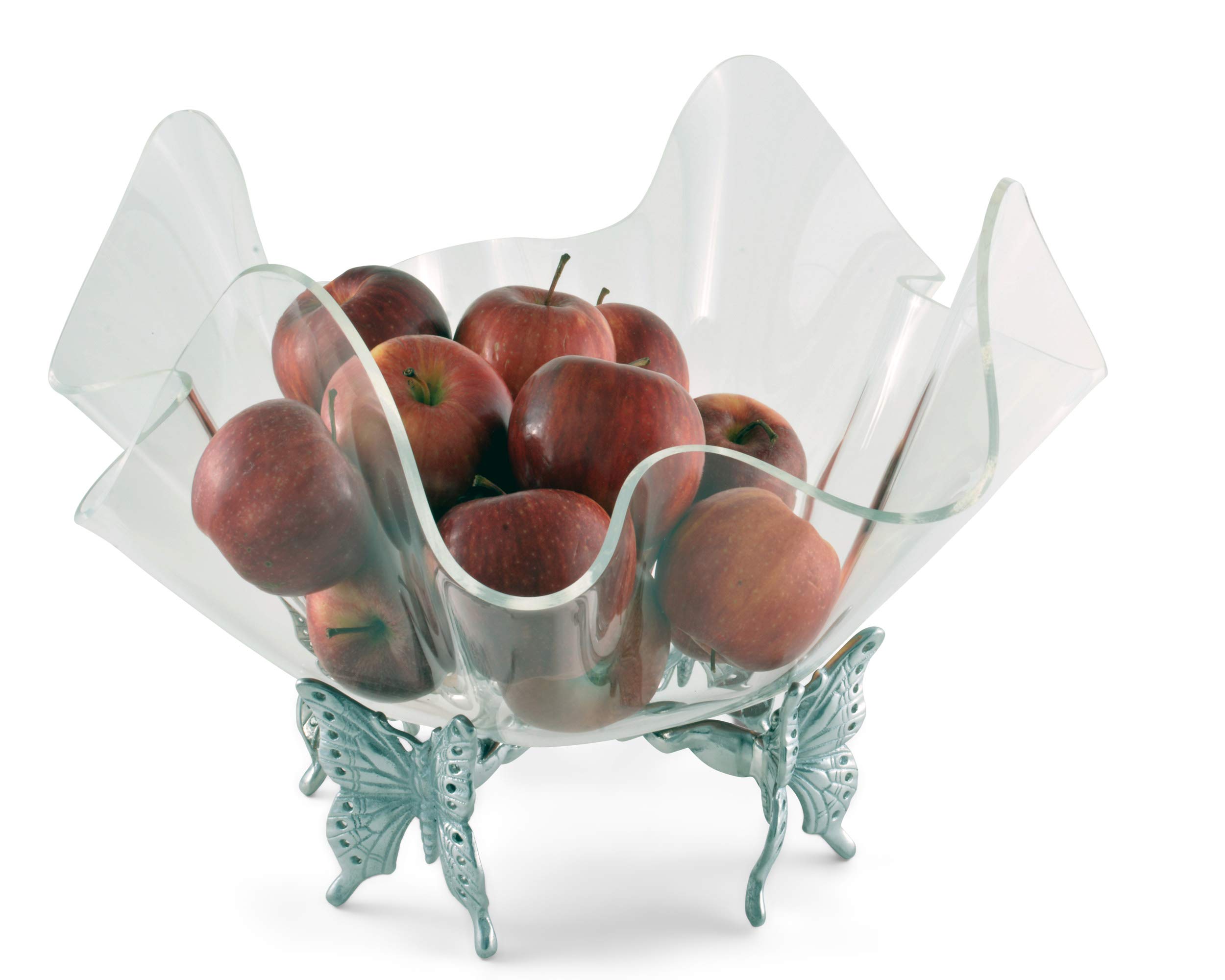 Arthur Court Designs 14-Inch Aluminum Butterfly Stand with Acrylic Serving Bowl - 12.5 Inch Tall - Elegant Party Serving Tray for Weddings, Garden Parties & Outdoor Entertaining