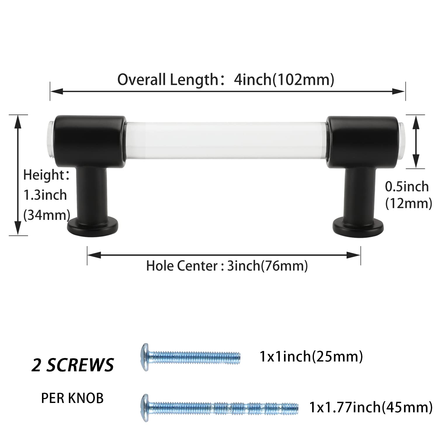 Peaha 10 Pack 3 Inch Black Acrylic Drawer Pulls - Clear Cabinet Handles for Kitchen & Bathroom Hardware - Perfect for Modern Cabinets, Dressers, and Storage Furniture