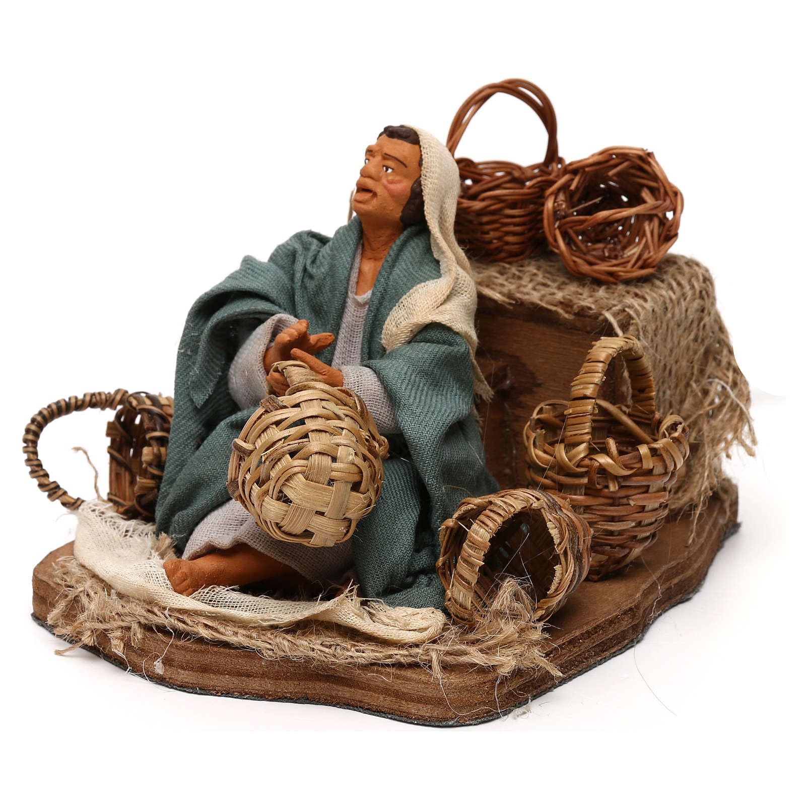 12cm Animated Arab Basket Seller Figurine for Neapolitan Nativity Scene - Perfect for Christmas Decorations, Holiday Displays & Collectibles