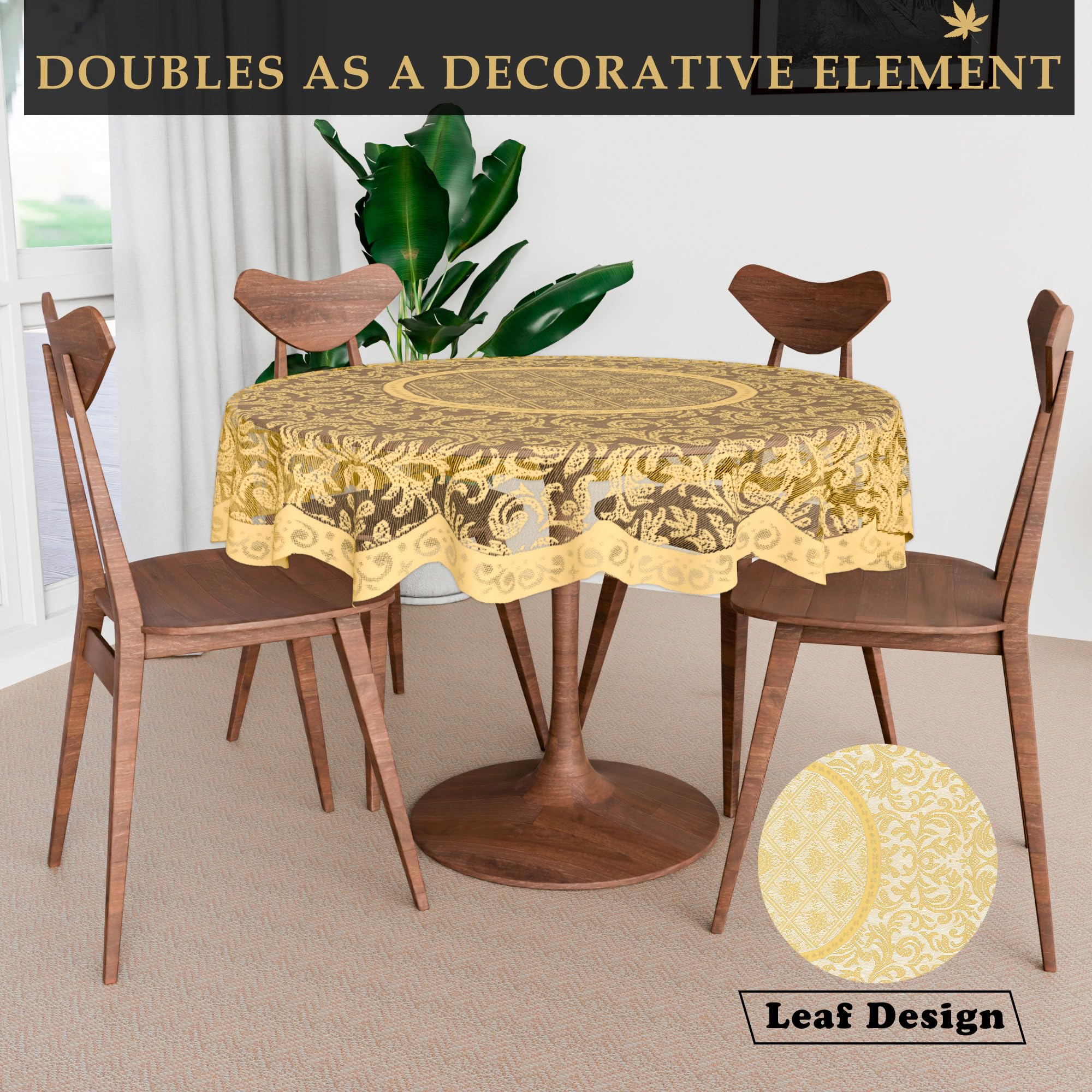 Kuber Industries 40x40 Inch Round Table Cover - Golden Leaf Design Tablecloth for Coffee, Kitchen, Dining & Hall Décor | Waterproof & Washable Tabletop Cover for Indoor & Outdoor Use