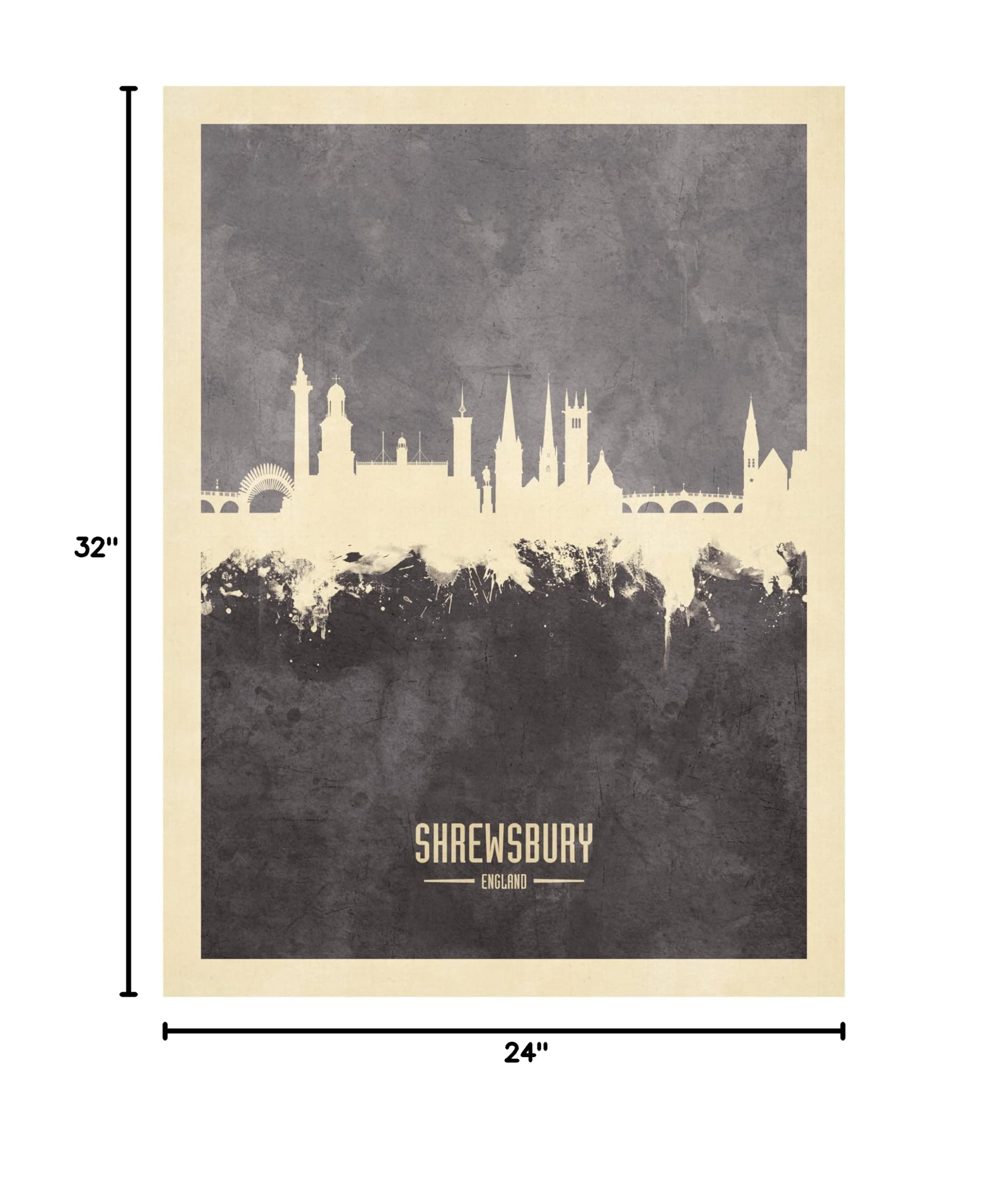 Michael Tompsett 'Shrewsbury England Skyline Gray' Canvas Wall Art Print - Modern Home & Office Decor for Living Room, Bedroom