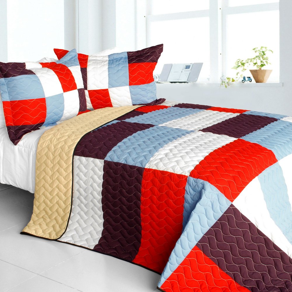 Star Swings Vermicelli-Quilted Patchwork Geometric Quilt Set - Full/Queen Size Bedding - Soft & Stylish for Cozy Bedroom Decor