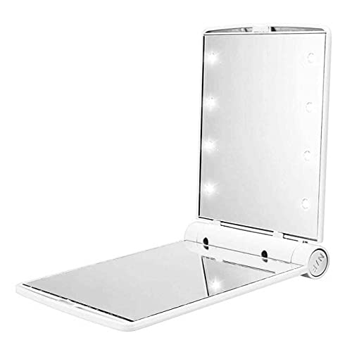 LED Compact Mirror with 8 Lights - Portable Folding Makeup Mirror for Women, Travel Vanity Mirror with Adjustable Brightness, Perfect Gift & Purse Essential for Home, Office & On-the-Go Touchups