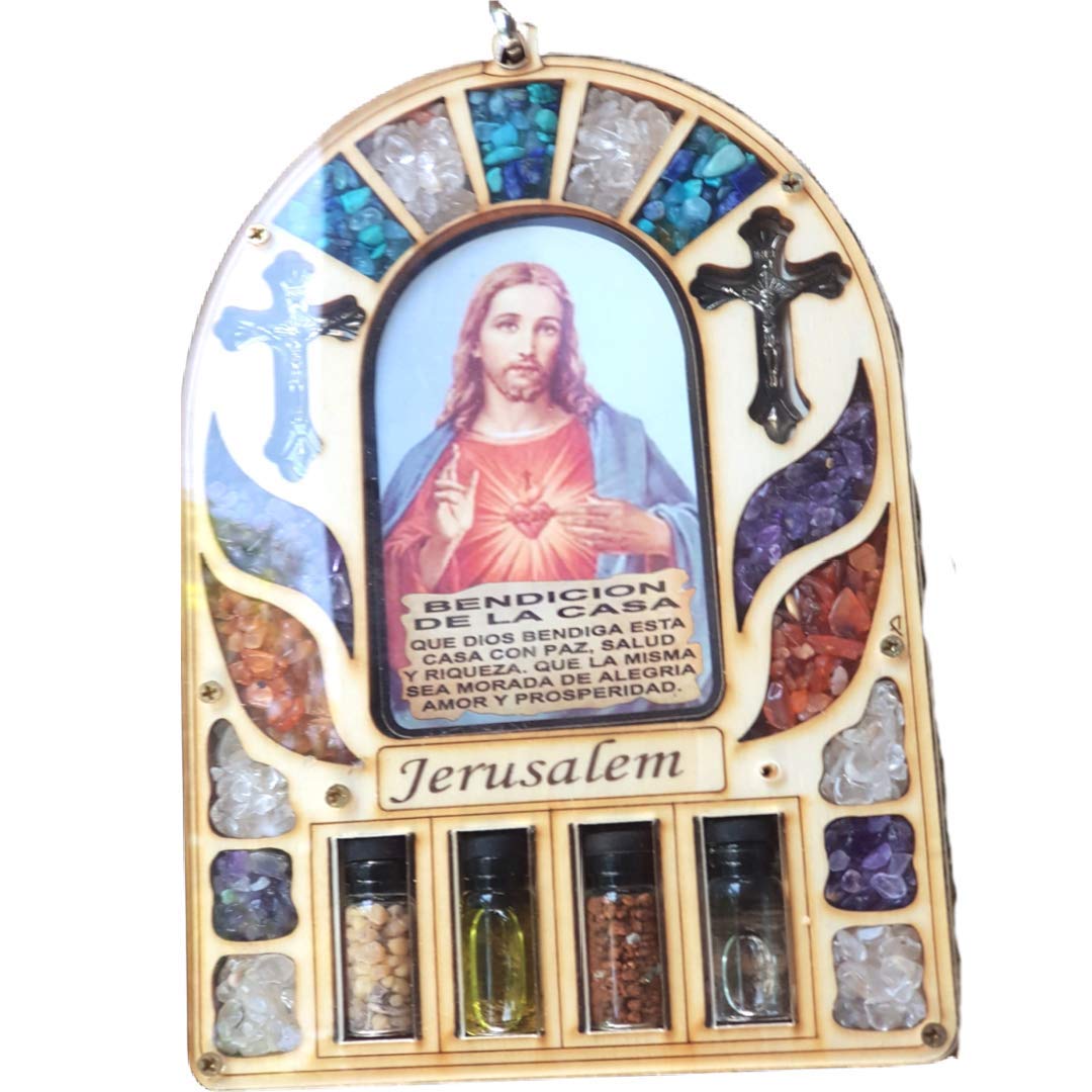 Bluenoemi Catholic Home Decoration - English & Spanish Home Blessing Hamsa Hand Wall Plaque, Christian Spiritual Gift with Cross for Housewarming, Baptism & Wedding | Perfect for Living Room, Bedroom & Office Decor