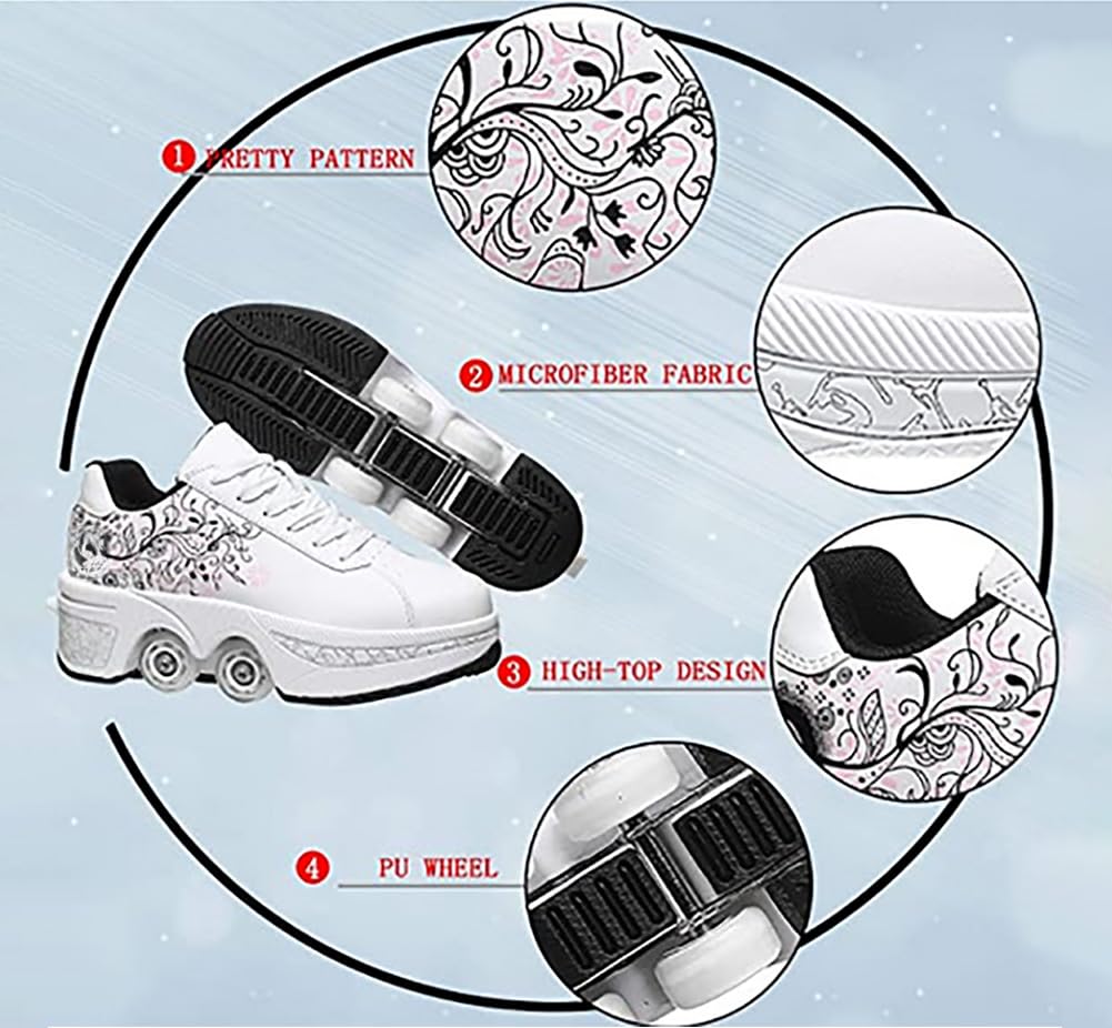 Women's Double-Row Quad Roller Skates - Detachable Wheel Shoes for Girls & Boys | Unisex Skating Shoes for Indoor & Outdoor Fun | Perfect for Rinks, Parks & Street Skating