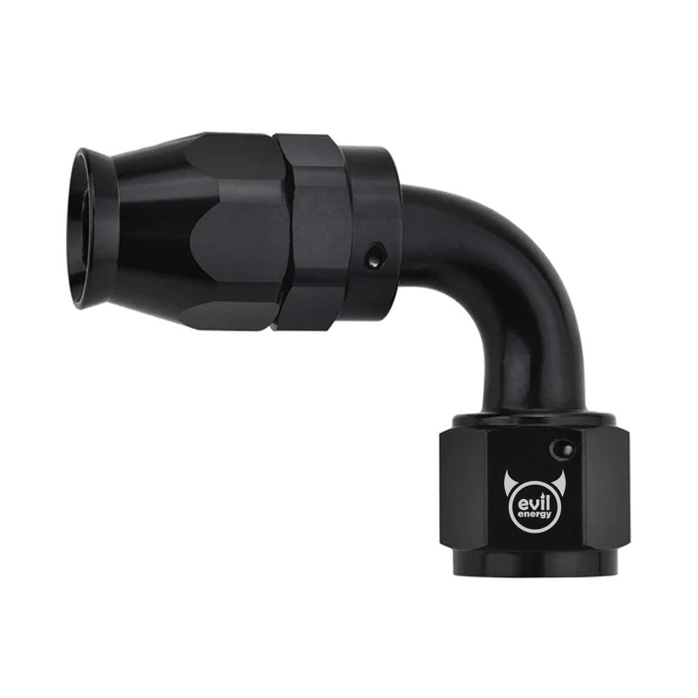 EVIL ENERGY PTFE Hose End Fitting 90 Degree Black - 3/4/6/8/10AN Size for Fuel, Oil & Coolant Systems - Perfect for Automotive, Marine & Industrial Applications
