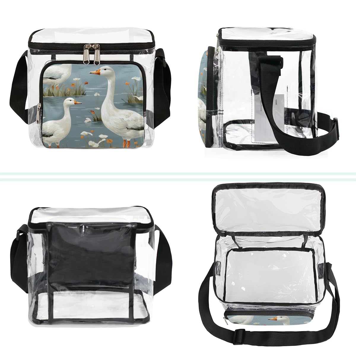 GzLeyigou Clear Duck Print Tote Bag with Handles - Transparent Crossbody Shoulder Lunch Bag for Women & Men | Perfect for Outdoor, Travel, Picnic, Concerts, Sports Events & Stadium Approved | Waterproof & Durable