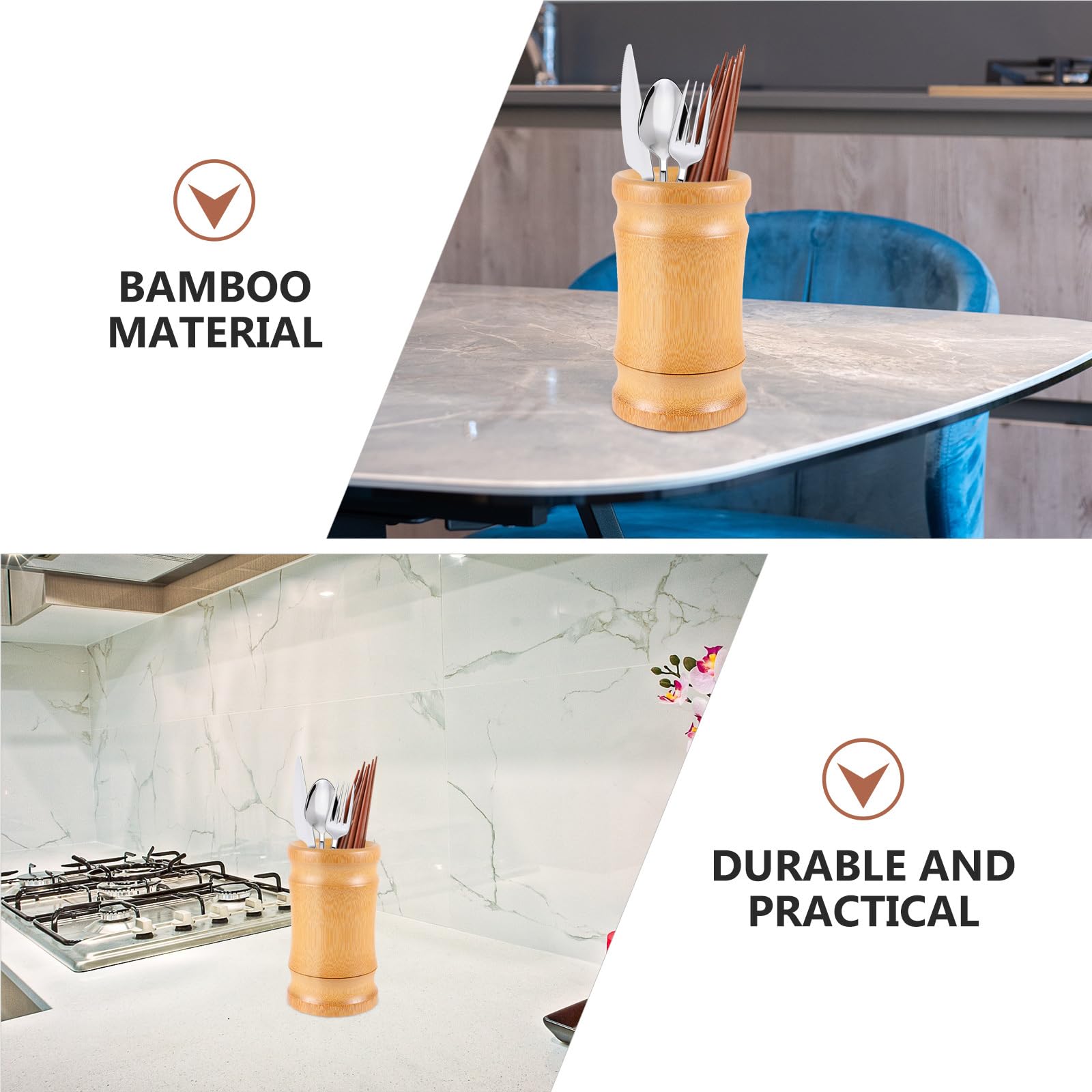 DOITOOL Bamboo Kitchen Utensil Holder - Countertop Organizer for Spoons, Forks & Cooking Tools - Perfect for Kitchen Counter, Drawer or Dining Table Storage