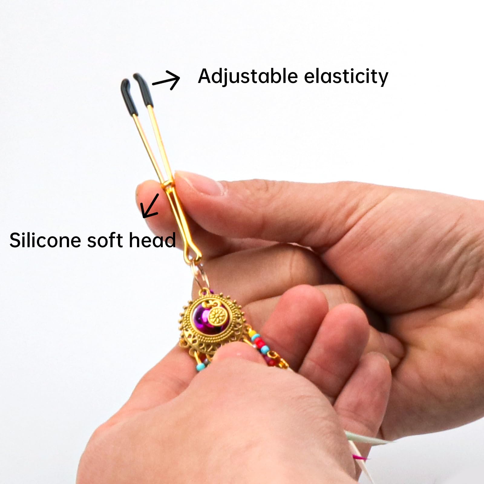 Adjustable Feather Pendant Tweezers Nipple Clamps - Sensual Pleasure Accessories for Women & Men (Multicolor) - Perfect for BDSM, Role Play & Intimate Couples Play