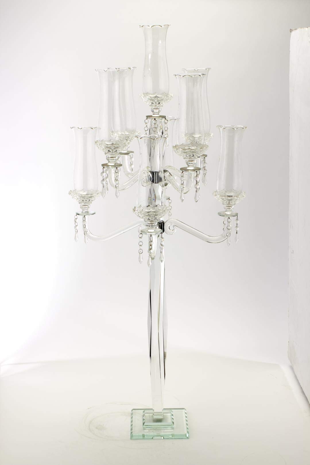 Elegant 9-Arm Crystal Candelabra with Glass Globes for Dining Decor