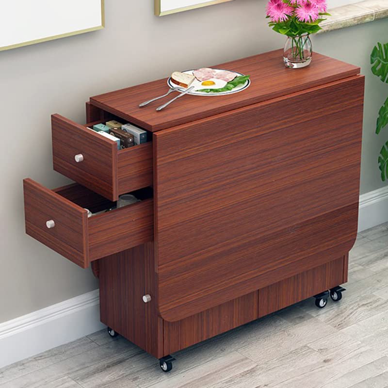 Modern Wooden Pedestal Dining Table with Drop Leaf - Foldable Kitchen Table, Multifunctional Space-Saving Design, 55.1