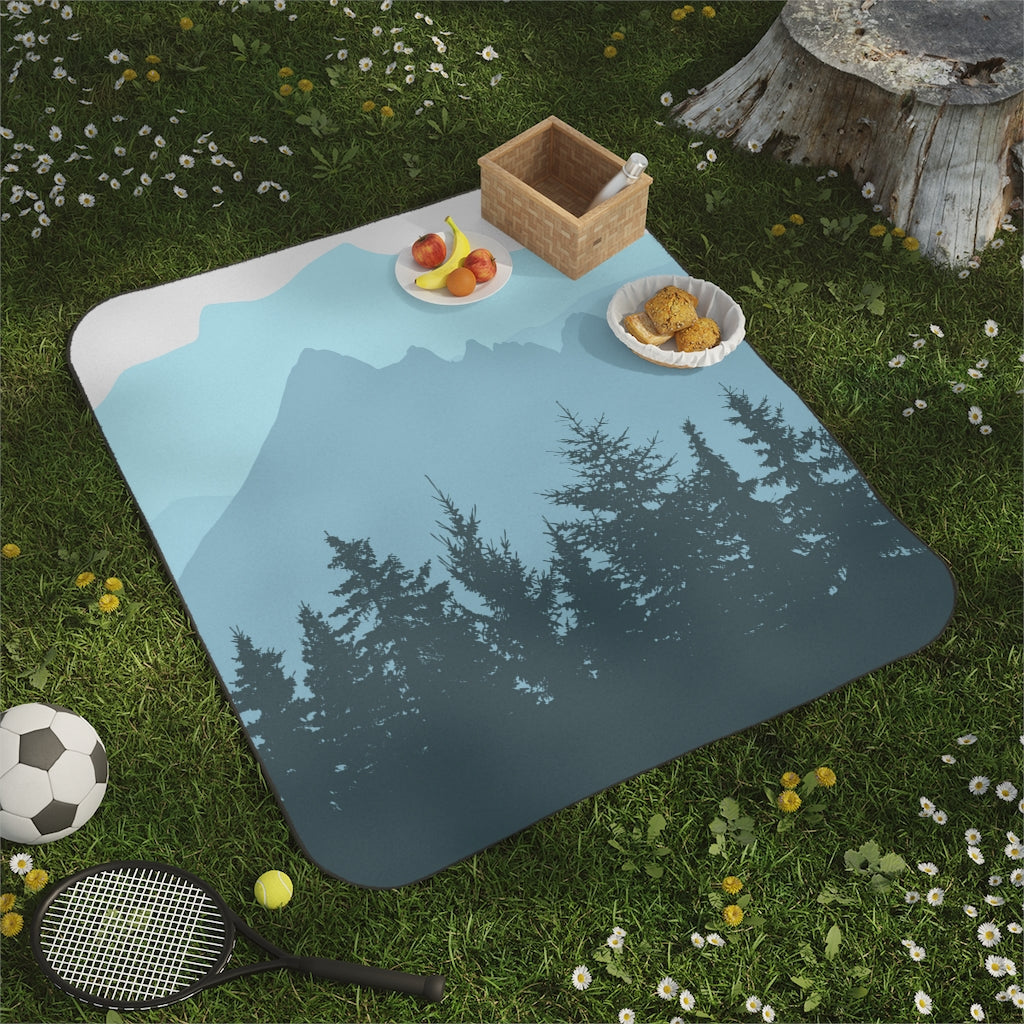 Waterproof Picnic Blanket with Strap - Tree & Mountain Pattern Outdoor Blanket for Beach, Park, Camping & Picnics - Portable Travel Mat for Hiking, Concerts & Backyard Gatherings