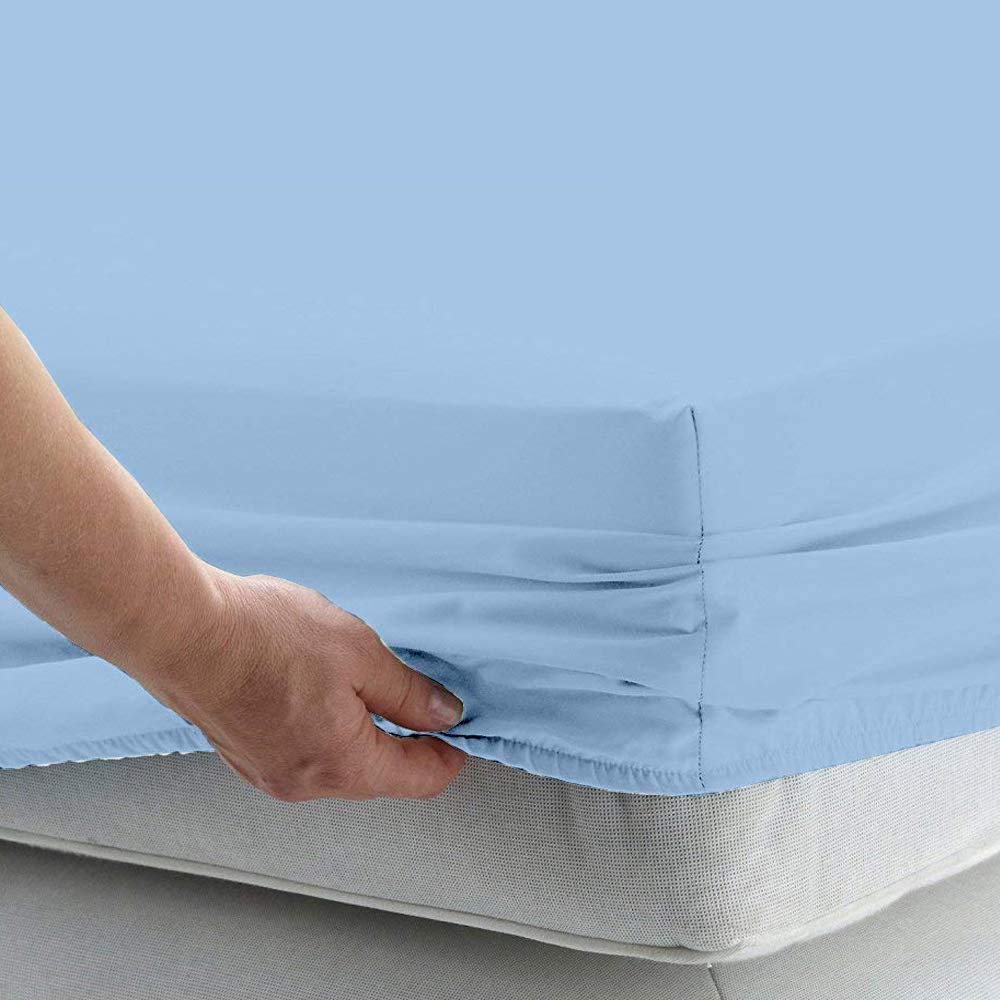 Split Queen Sheets Set for Adjustable Beds - 5 Piece 100% Egyptian Cotton - 400 Thread Count - Light Blue Solid - Fits Mattress Up to 16