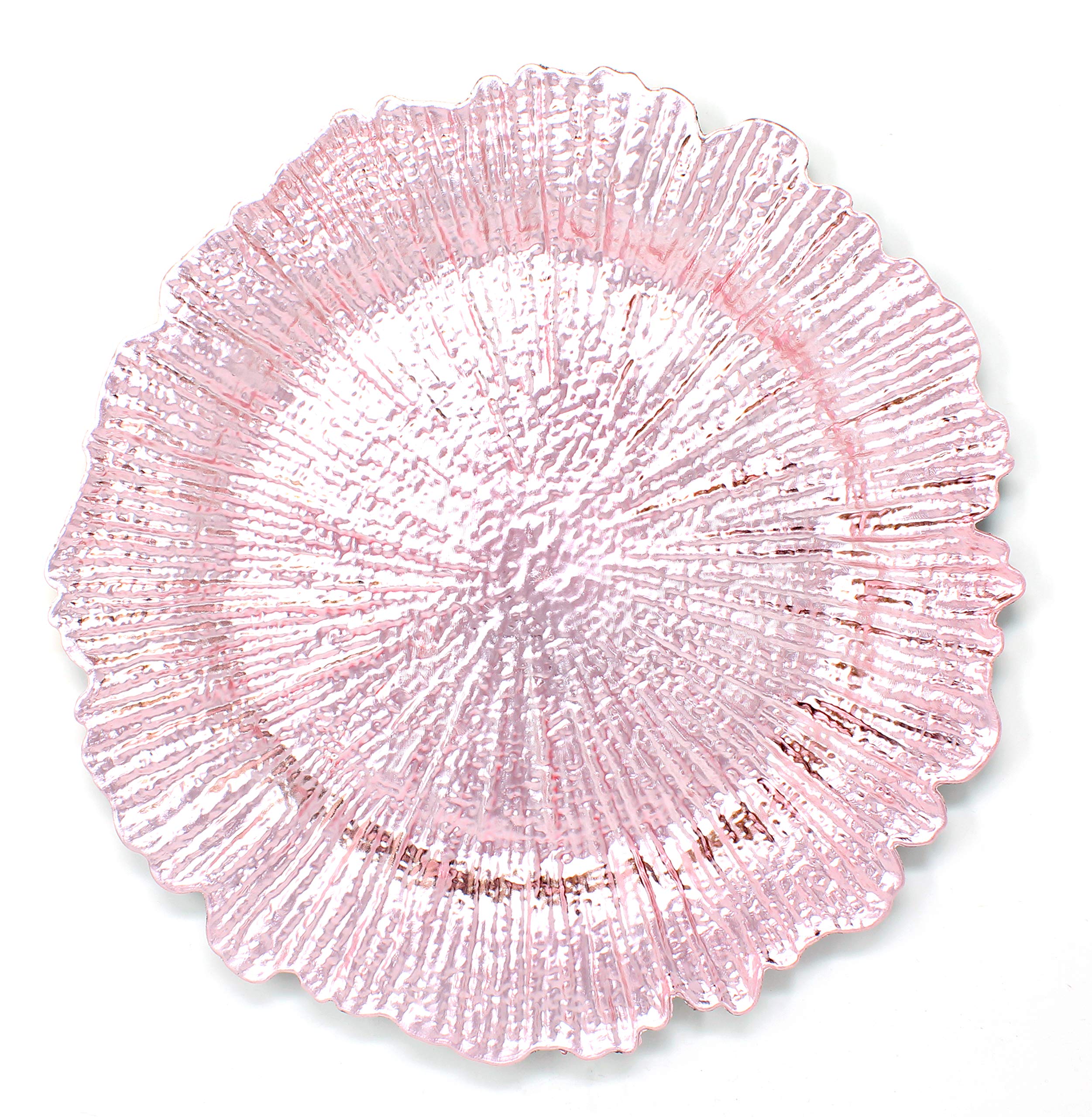 Premium Plastic Reef Charger Plates Set of 6 - Thick & Reusable Glossy Finish Dinner Plates - Elegant Blush Pink - Perfect for Weddings, Parties & Formal Dining Events