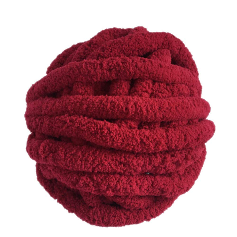 8oz Chunky Chenille Yarn - 100% Polyester Vegan Bulky Jumbo Yarn in Wine Red - Soft Fluffy Throw Yarn for DIY Crochet Blankets, Pet Caves & Cozy Home Decor