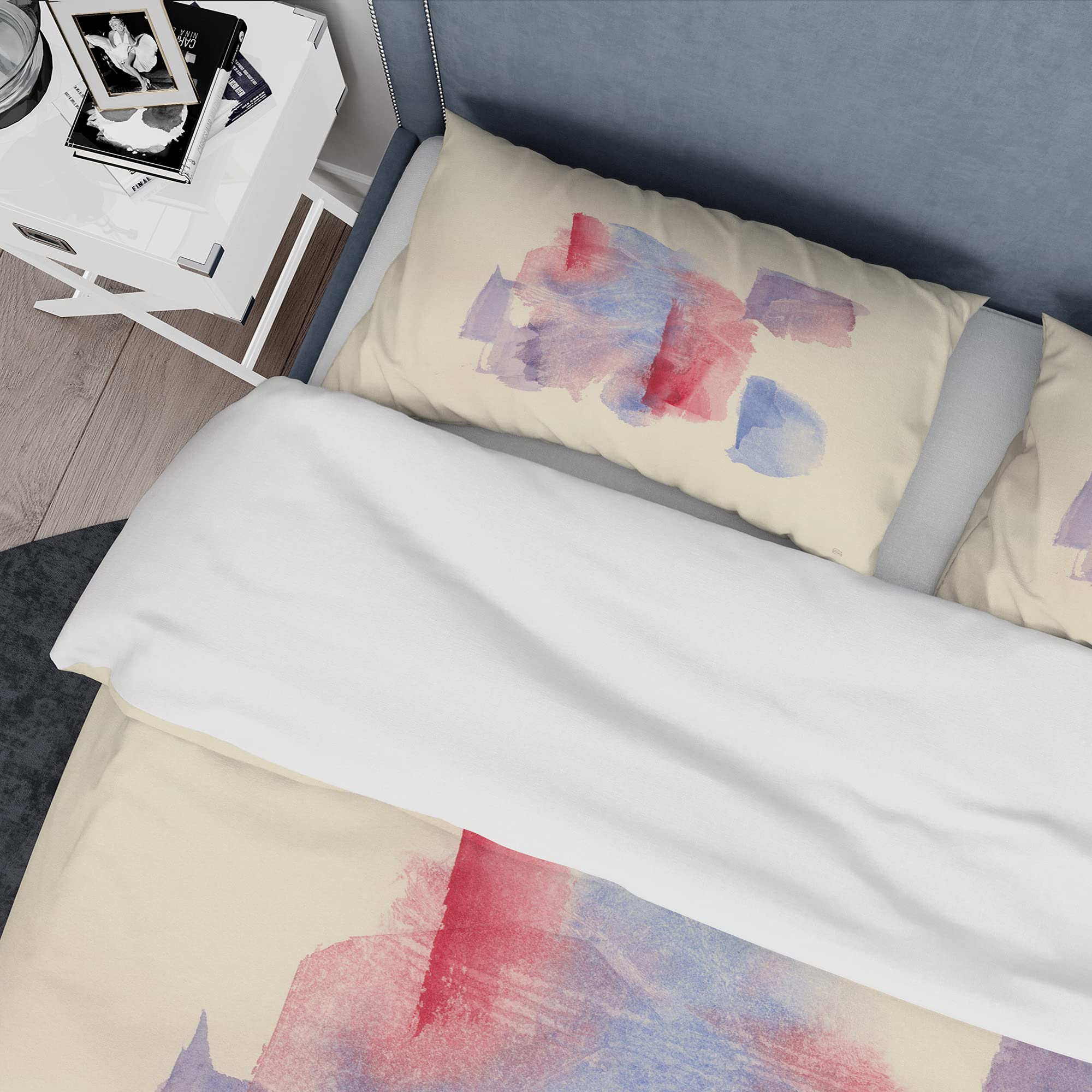 DesignQ Geometric Pastel Shabby Chic Duvet Cover Set - Queen Size Red Abstract Bedding 3-Piece Set for All Seasons | Perfect for Bohemian Bedroom Decor, Guest Room Makeover & Cozy Home Styling