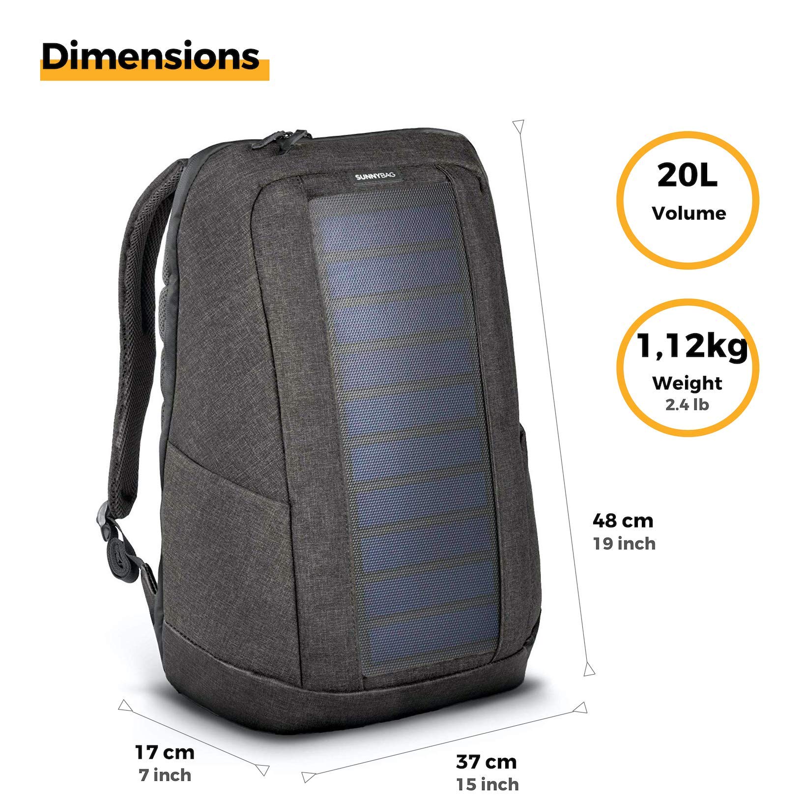 Sunnybag Iconic Solar Backpack with 7W Integrated Solar Panel & USB Port | 20L Water-Repellent Recycled Laptop Backpack Fits 17