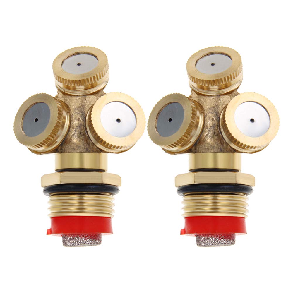 1/2 Inch BSPF Brass Misting Nozzles - Low Pressure 3 Hole Garden Sprinkler Heads with Filter Mesh - Perfect for Patio Cooling, Lawn Irrigation, Dust Control & Outdoor Landscaping (2 Pack)