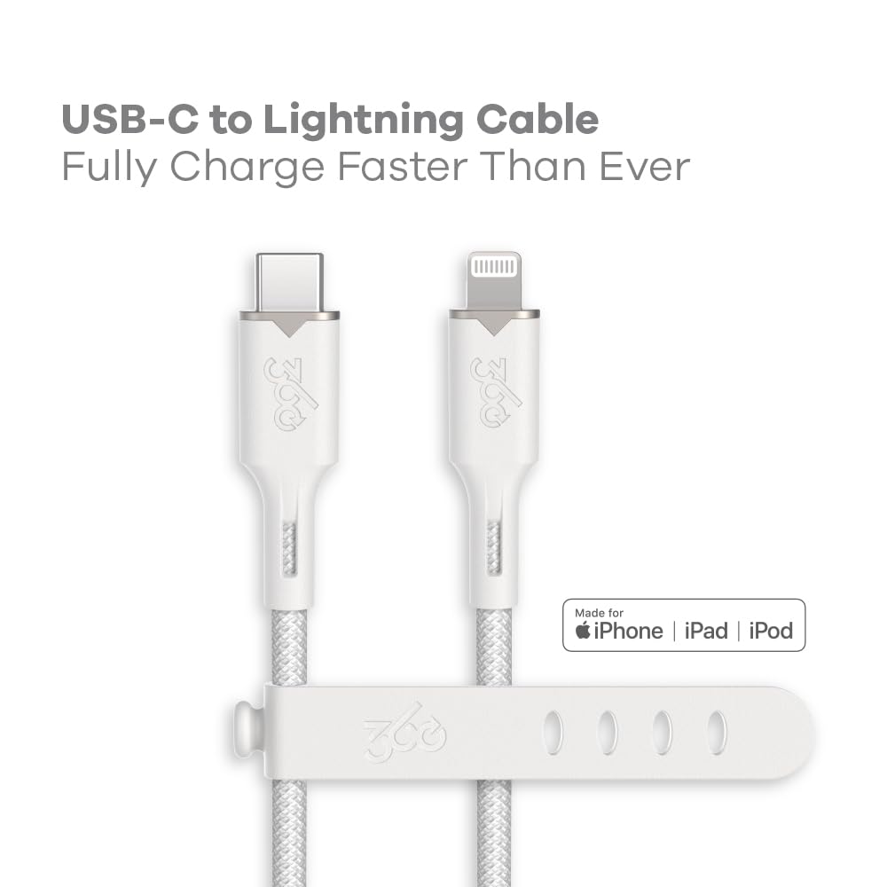360 Electrical Fluid USB-C to Lightning Charger Cable 5ft - MFi Certified Fast Charging Cord for iPhone 14/13/12/11/X/8, iPad - Durable & Flexible for Home, Office, Car & Travel (Powder)