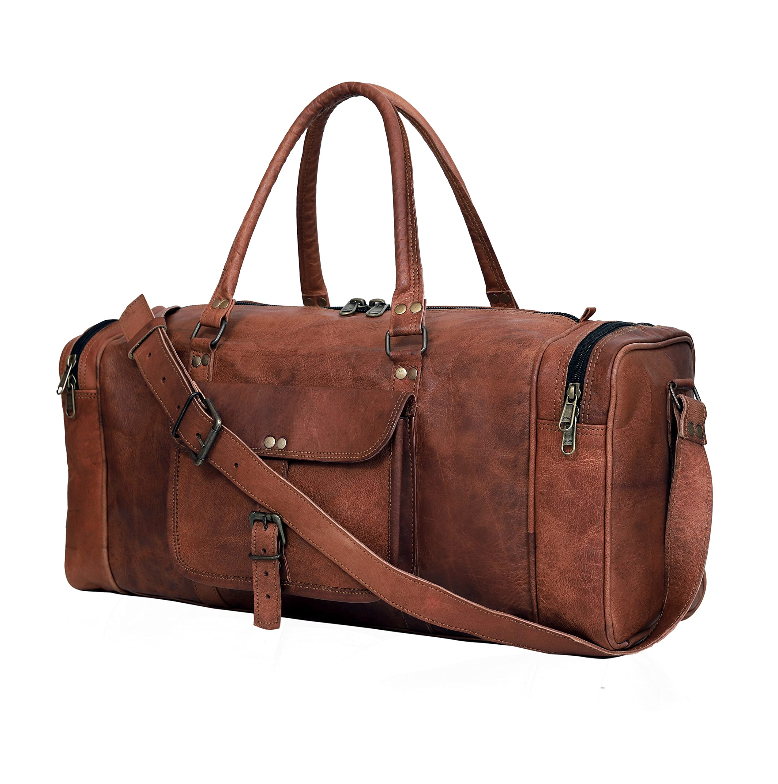 Premium Genuine Leather Duffel Bag for Men - Travel, Gym & Weekend Overnight Carry On - Brown Leather Sports Duffle Bag - Perfect for Business Trips, Workouts & Vacation Luggage