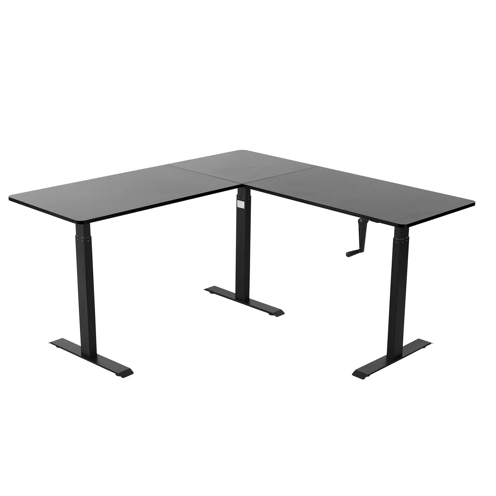 UNICOO L-Shaped Crank Adjustable Height Standing Desk - Black Frame & Top, Sit Stand Corner Workstation for Home & Office | Perfect for Small Spaces & Ergonomic Work Setup