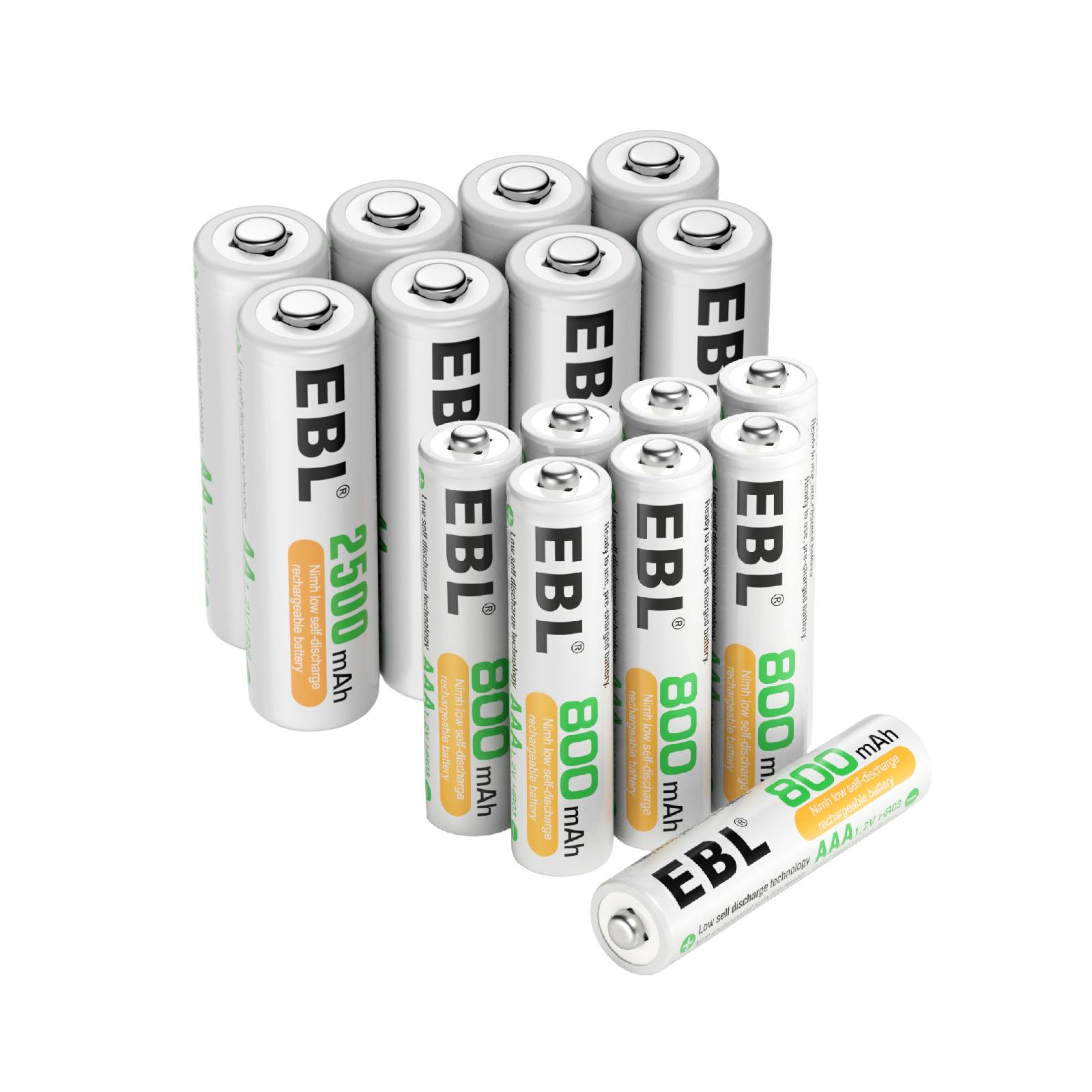 EBL AA AAA Rechargeable Batteries 16-Pack with USB Charger - High Capacity NiMH Batteries for Cameras, Toys, Flashlights & More - Long Lasting Power Solution