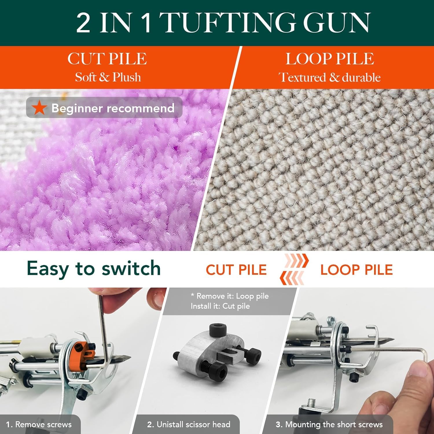 **2 in 1 Electric Tufting Gun – Cut Pile & Loop Pile Rug Making Machine with Starter Kit – 100-240V Carpet Weaving Tool for DIY Home Decor, Crafts, and Custom Rugs (Black)**    **Perfect for:** DIY home decor, handmade rugs, custom carpets, crafting projects, and textile art.