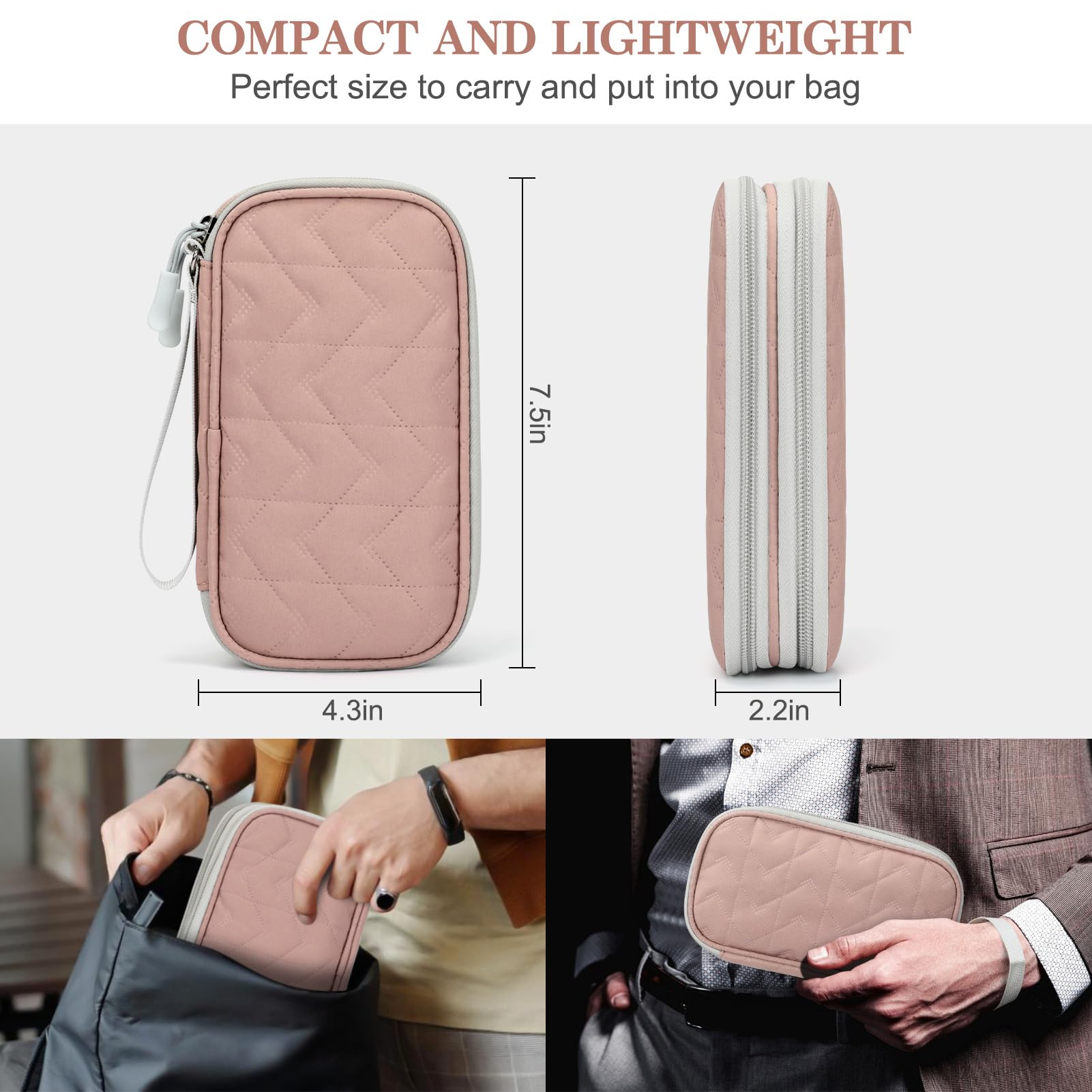 FYY Electronic Organizer Travel Cable Organizer Bag - Waterproof Double Layer Pouch for Chargers, Cords, Phones & Accessories | Portable Storage Case for Travel, Office & Home Use (Pink Pattern)