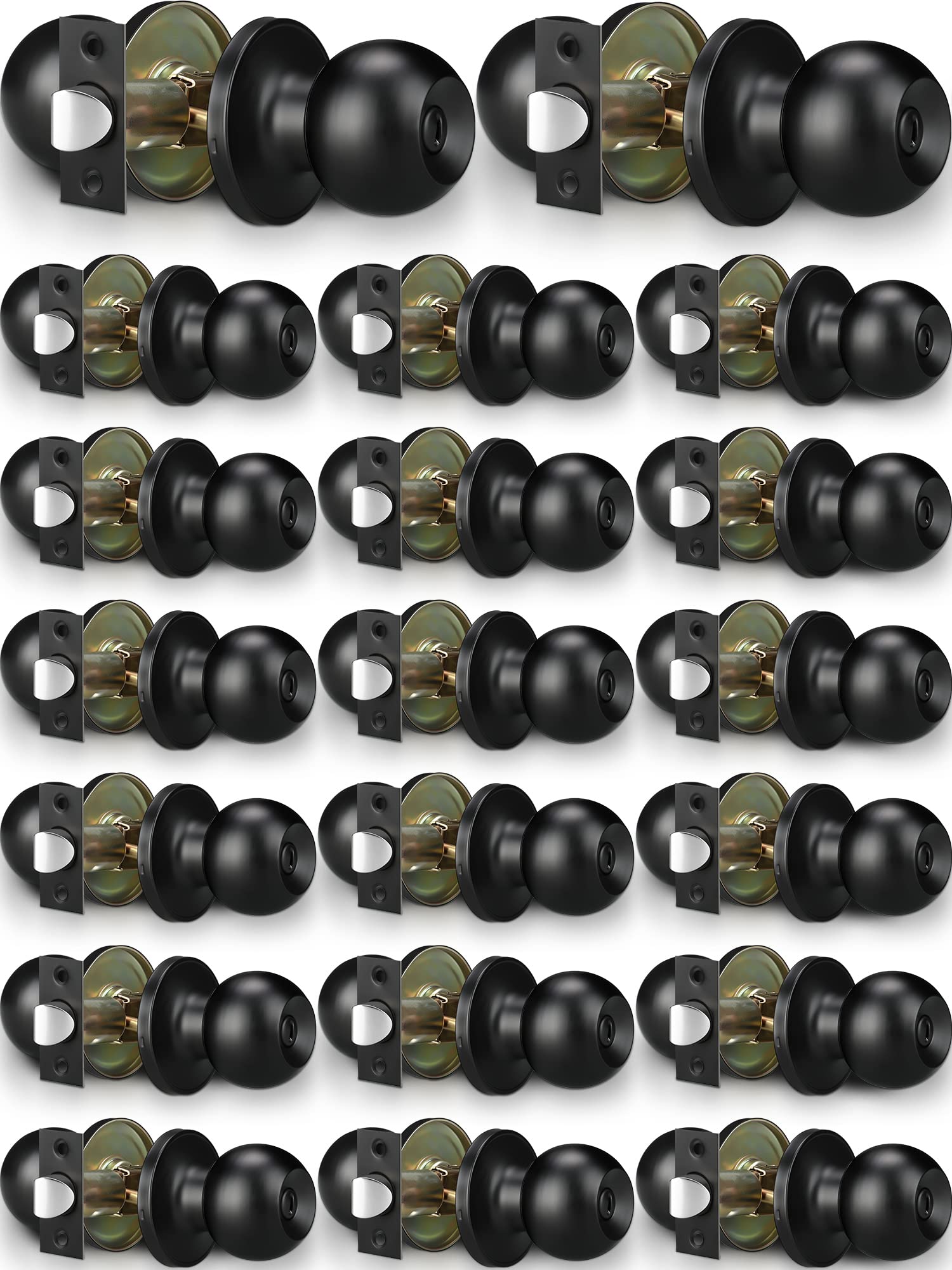**15 Pack Matte Black Round Privacy Door Knobs - Stainless Steel Keyless Interior Handle for Bedroom, Bathroom, Office & Classroom Doors | Bulk Door Hardware Set for Home & Commercial Use**