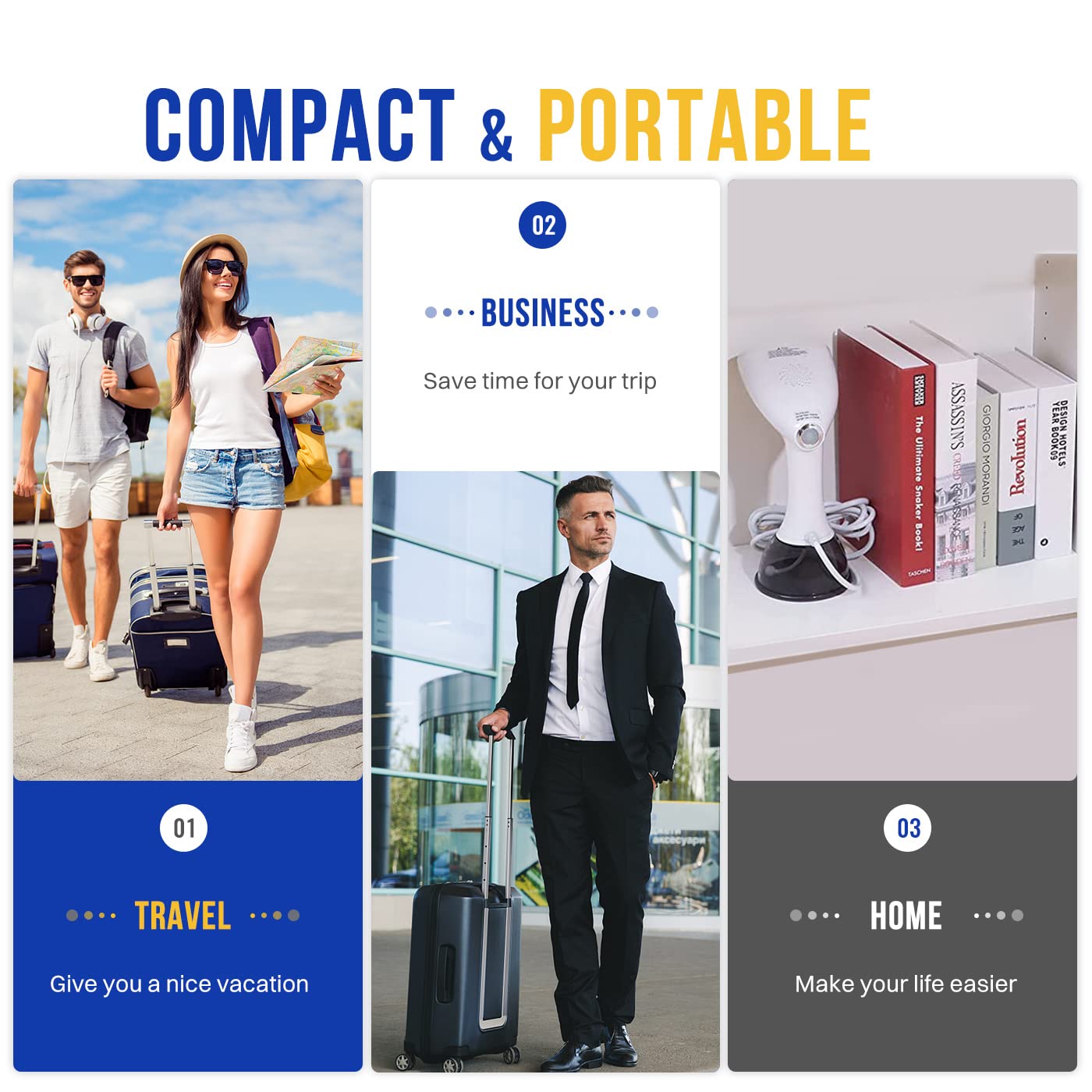 1350W Powerful Garment Steamer - Upgraded 400ML Large Water Tank for Efficient Wrinkle Removal - Portable Clothes Steamer for Home, Office & Travel - Perfect for Business Attire, Wedding Dresses & Everyday Clothing Care