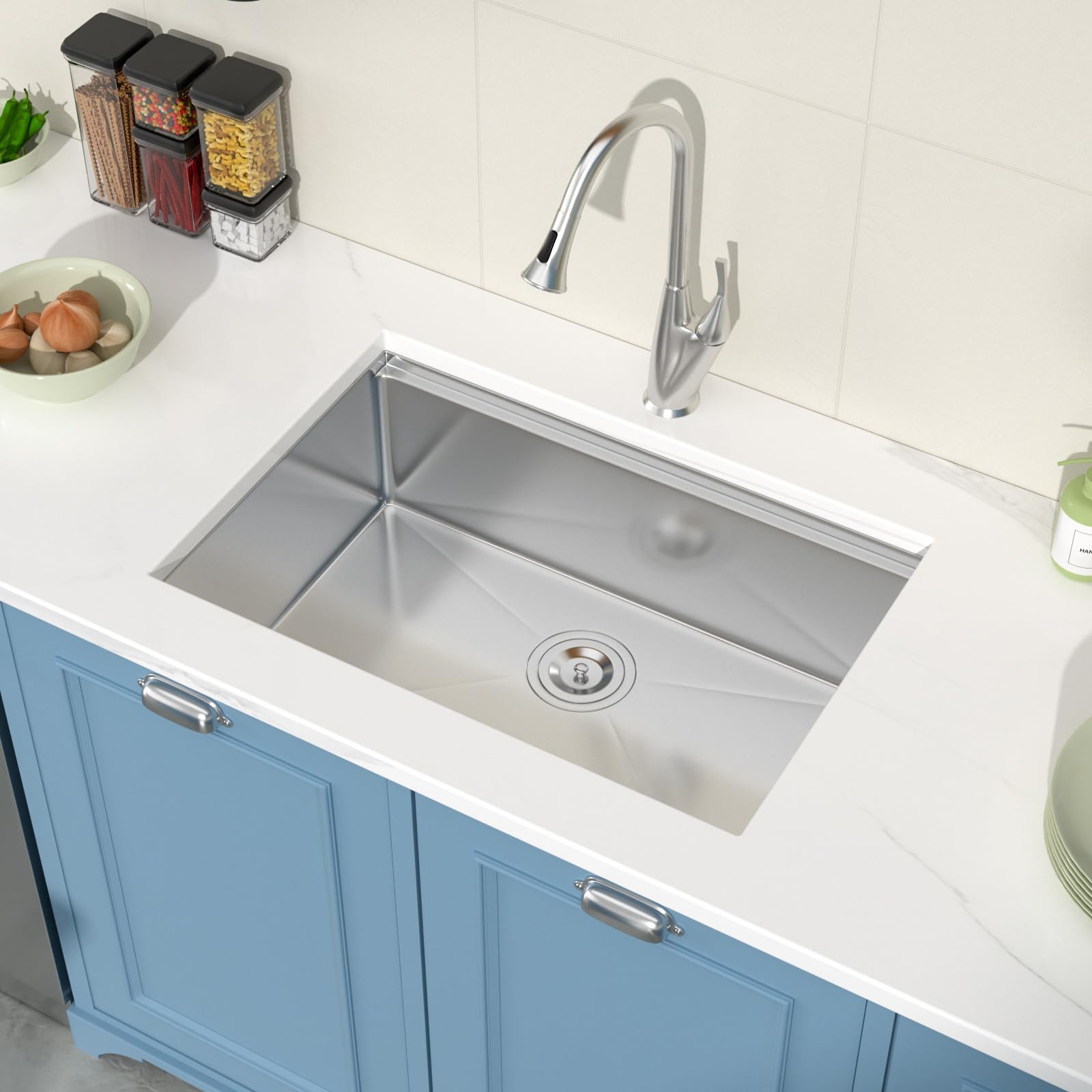 28x19 Inch Undermount Kitchen Sink - GhomeG T304 Stainless Steel 16 Gauge Single Bowl Workstation Sink with Round Corners | Under Counter Installation for Modern Kitchens, Food Prep & Dishwashing