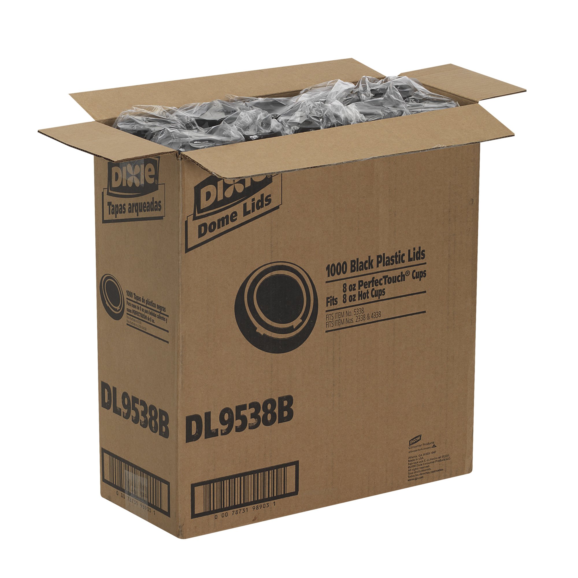 Georgia-Pacific Dixie 8 oz. Black Dome Hot Coffee Cup Lids (DL9538B) - 1000 Count (10 Sleeves of 100) - Perfect for Coffee Shops, Restaurants & Takeout Services