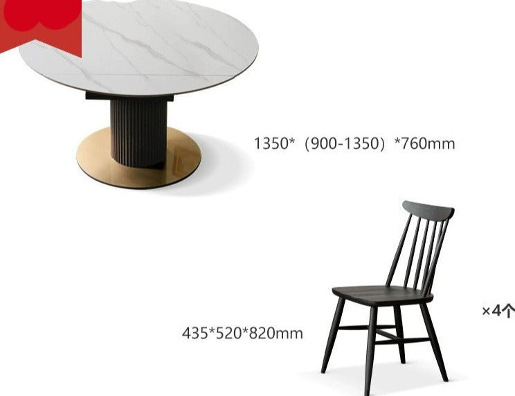 Solid Oak Wood Round Extendable Dining Table with Rotating Lazy Susan - Light Luxury Rock Board Design for Modern Kitchen & Dining Room