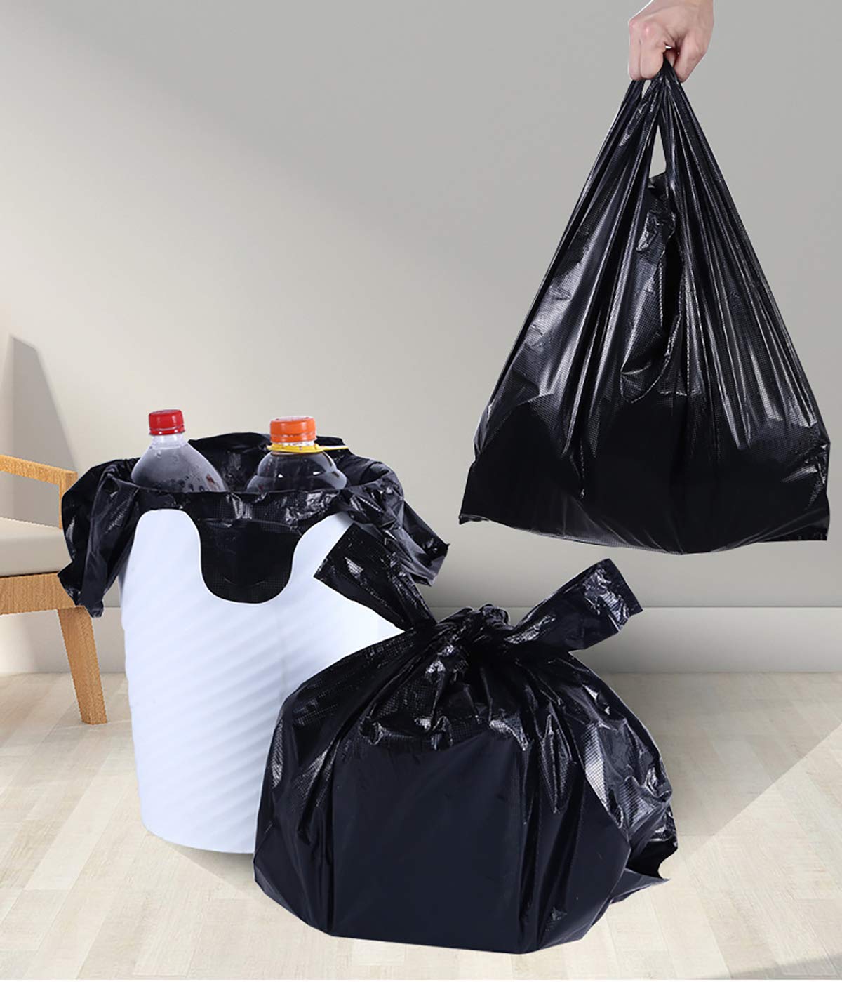 200 Counts 4 Gallon Black Trash Bags with Handles - 1.8mil Thick Heavy Duty Kitchen Garbage Bags for Home, Office, Picnic & Contractor Use - Bulk Pack of Durable Waste Bin Liners for Daily Household Cleaning