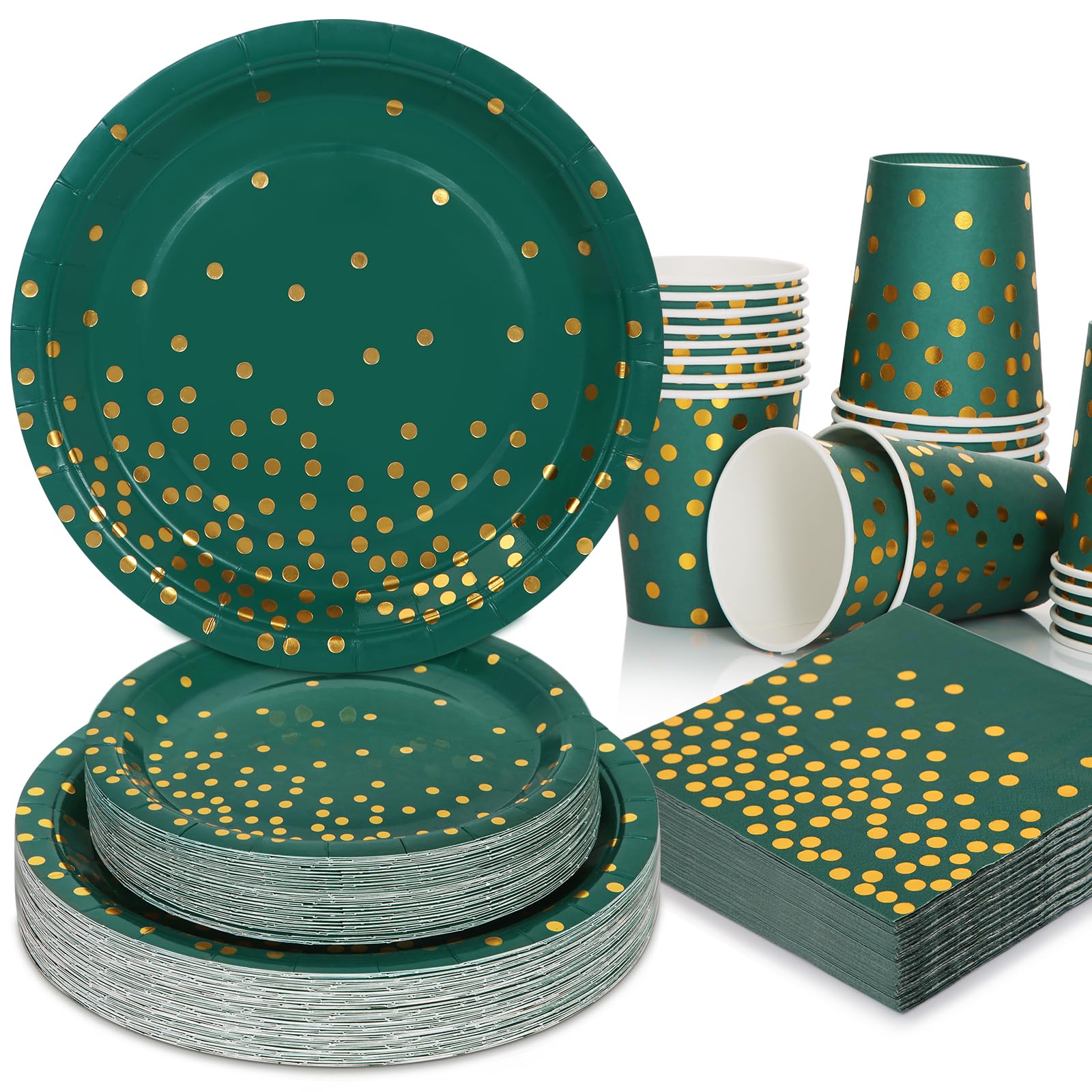 200Pcs Emerald Green & Gold Party Plates and Napkins Set - Elegant Birthday, Father's Day, Graduation Party Supplies for Weddings, Baby Showers & Holiday Celebrations