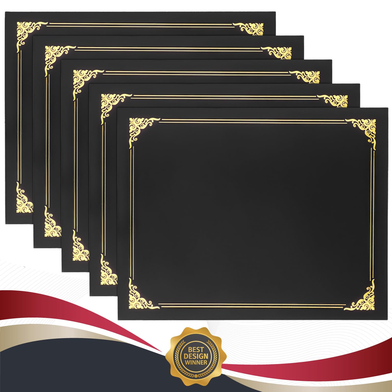 10-Pack Black Certificate Holders with Gold Foil Border - Letter Size 8.5 x 11 Diploma & Document Covers for Graduation, Awards, Certificates & Cardstock - Perfect for School, Office & Professional Use