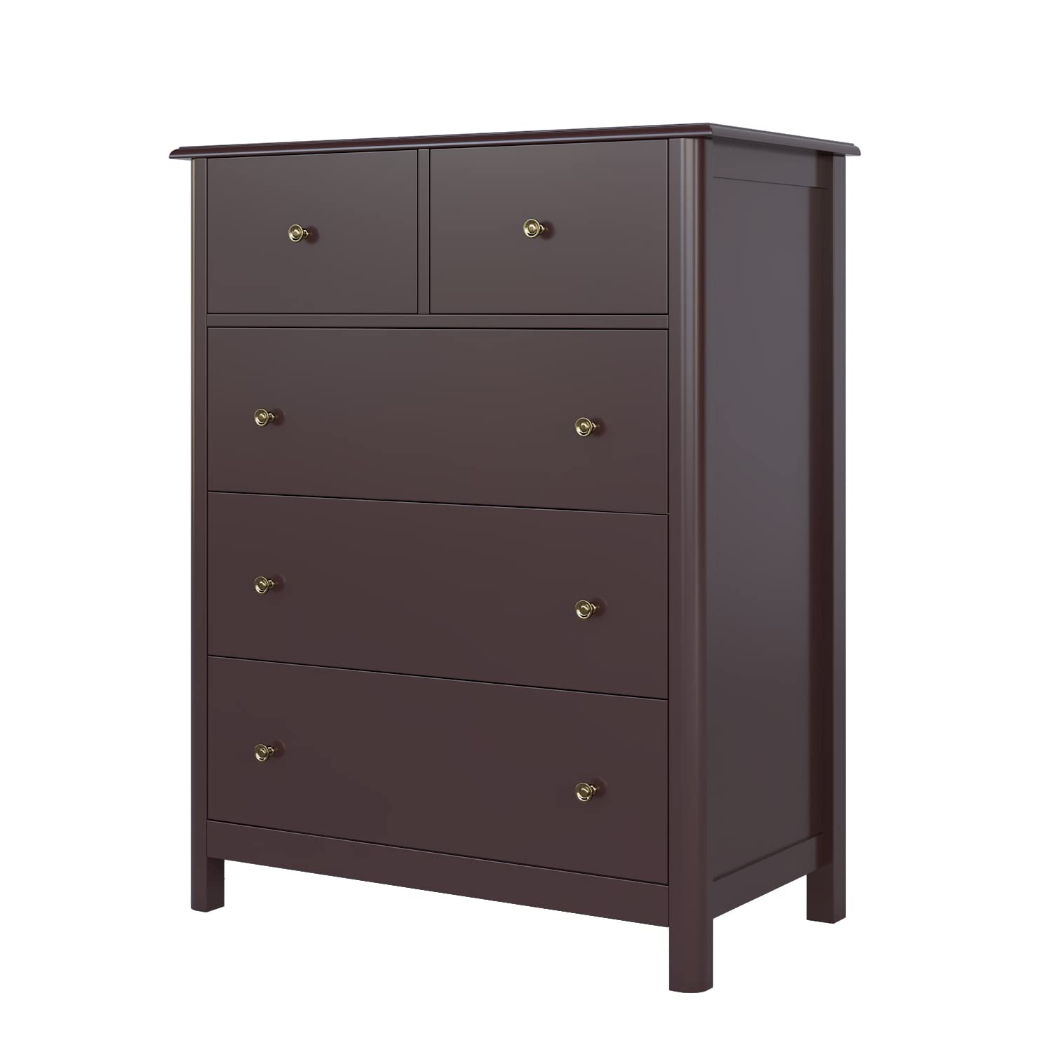 HOUSUIT 5-Drawer Dresser Chest, Modern Clothes Storage Cabinet with Drawers, Bedroom Nightstand for Nursery & Living Room - Dark Brown | Space-Saving Organizer for Small Apartments & Home Decor