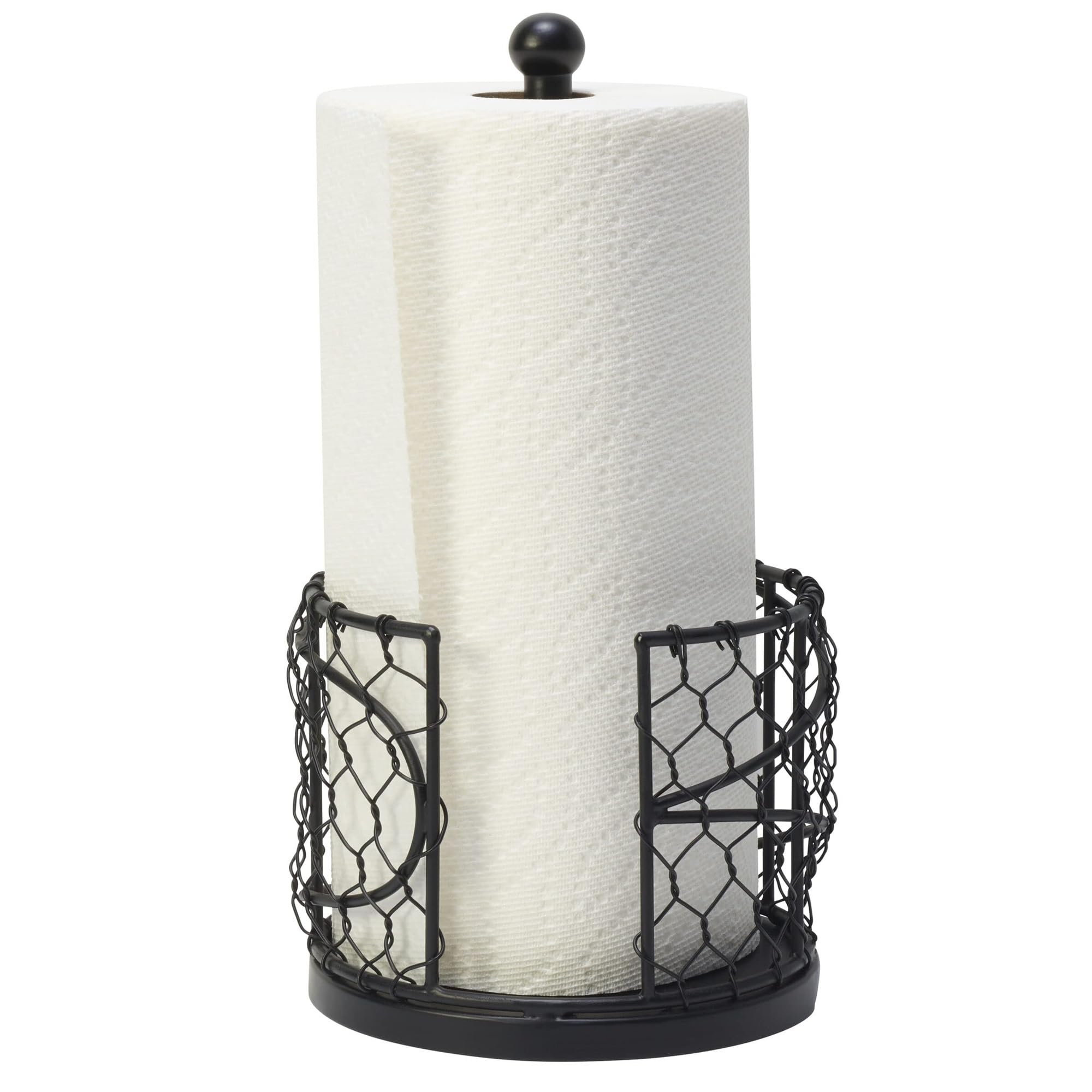 Mikasa Gourmet Basics 12.75-Inch Black Iron Paper Towel Holder - Contemporary Countertop Dispenser with Easy Roll Replacement | Perfect for Kitchen, Bathroom & Farmers Market Decor