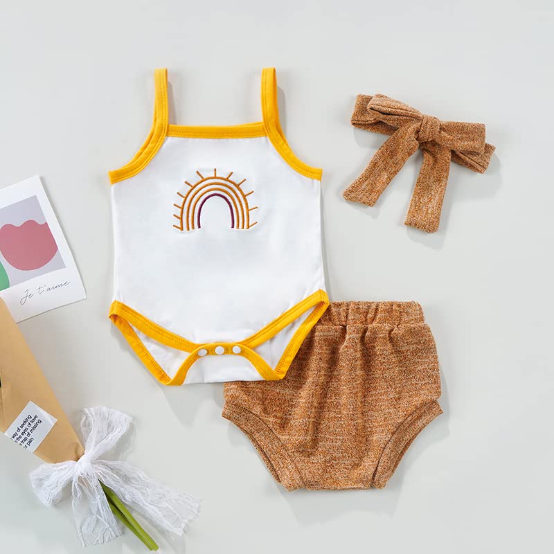 Newborn Baby Girl Clothes Set - Cute Infant Romper with Headband & Tank Top Shorts Outfit | Summer Rainbow Cotton Outfits for Newborns | Perfect for Photoshoots, Birthday Parties & Daily Wear